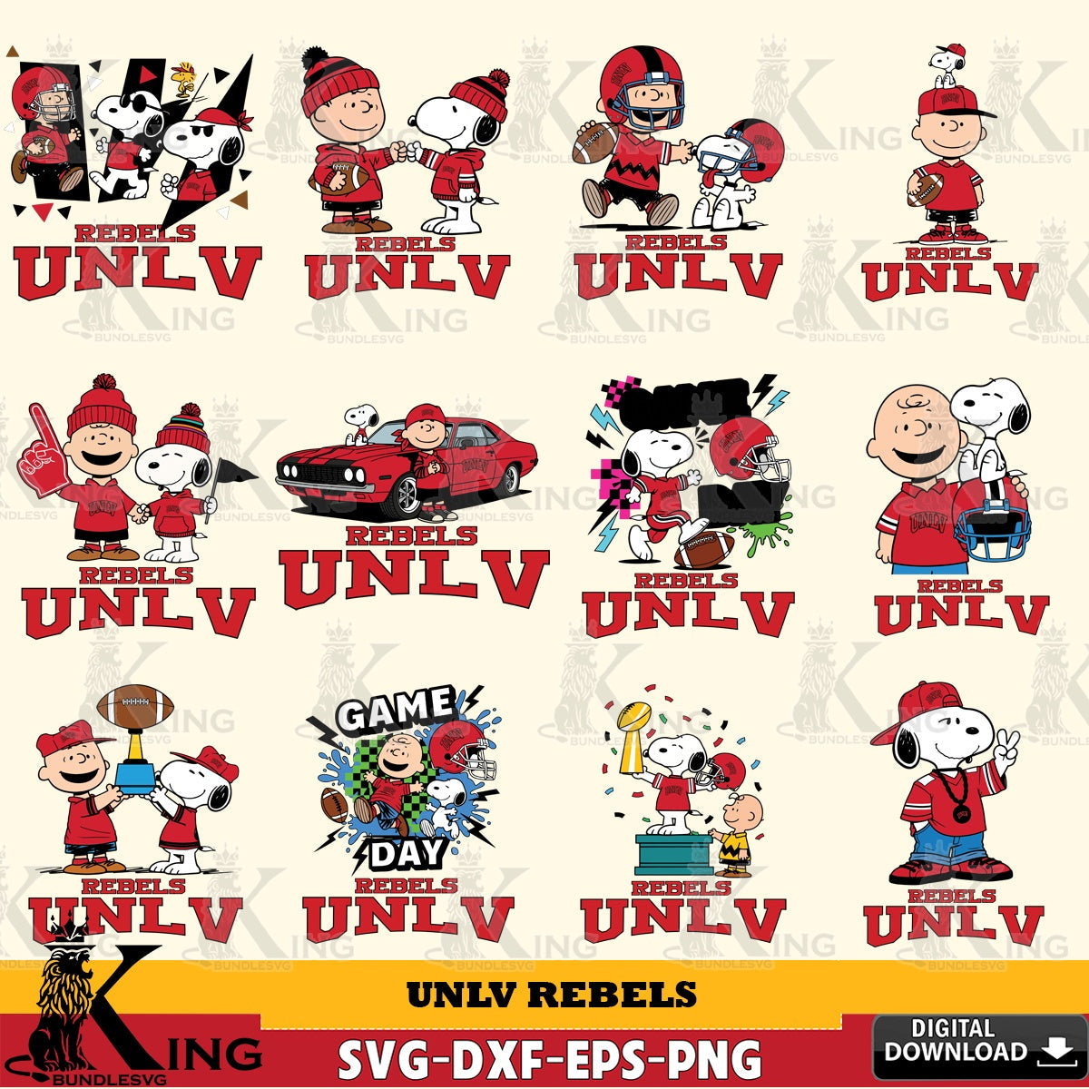 UNLV Rebels Peanuts Football NCAA Bundle SVG, Cricut, Cut file , Digital Download , Instant Download, Peanuts svg, NCAA svg, Football svg, Sport svg