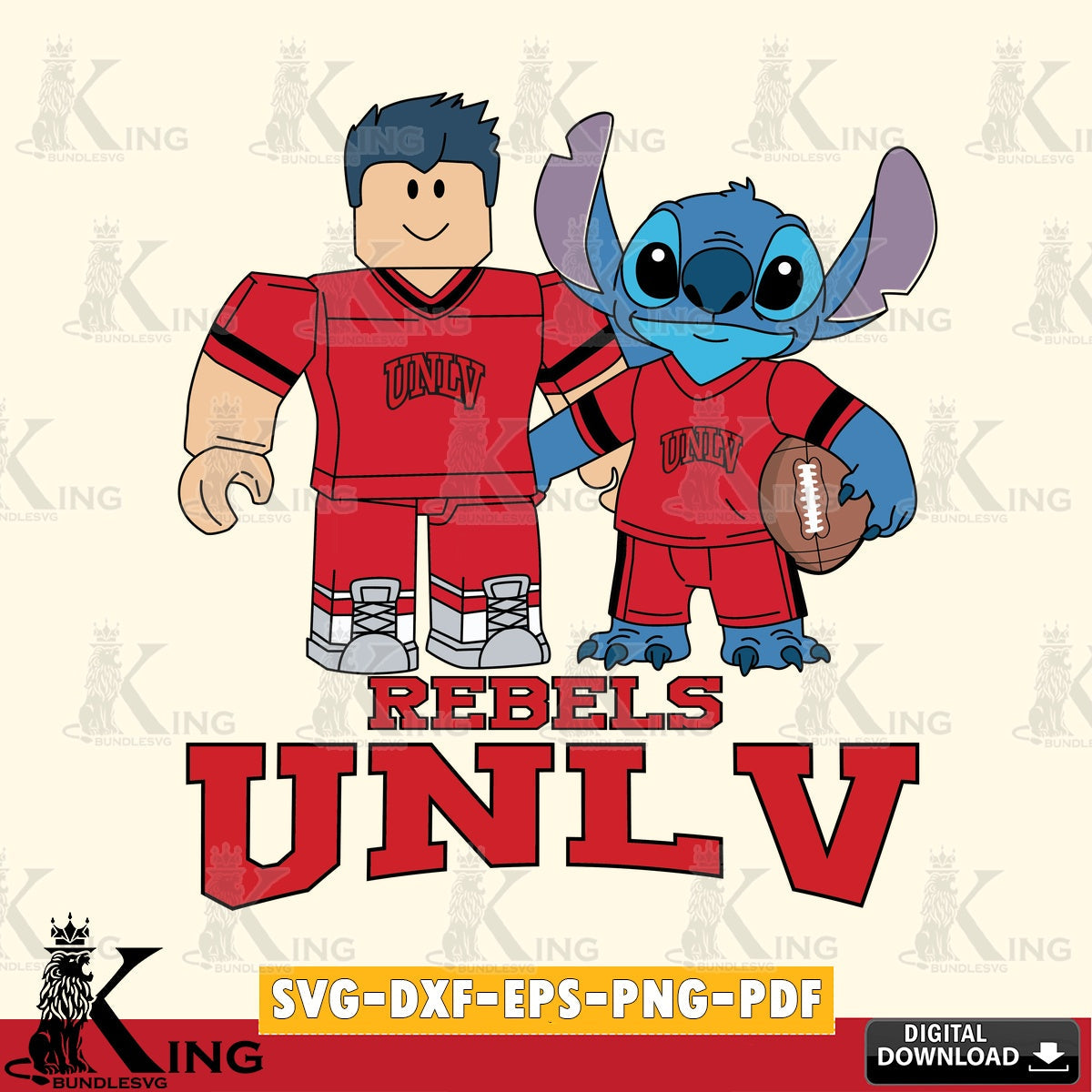 UNLV Rebels Roblox & Stitch Football SVG file , NCAA Cricut, File cut , Digital Download , PDF File