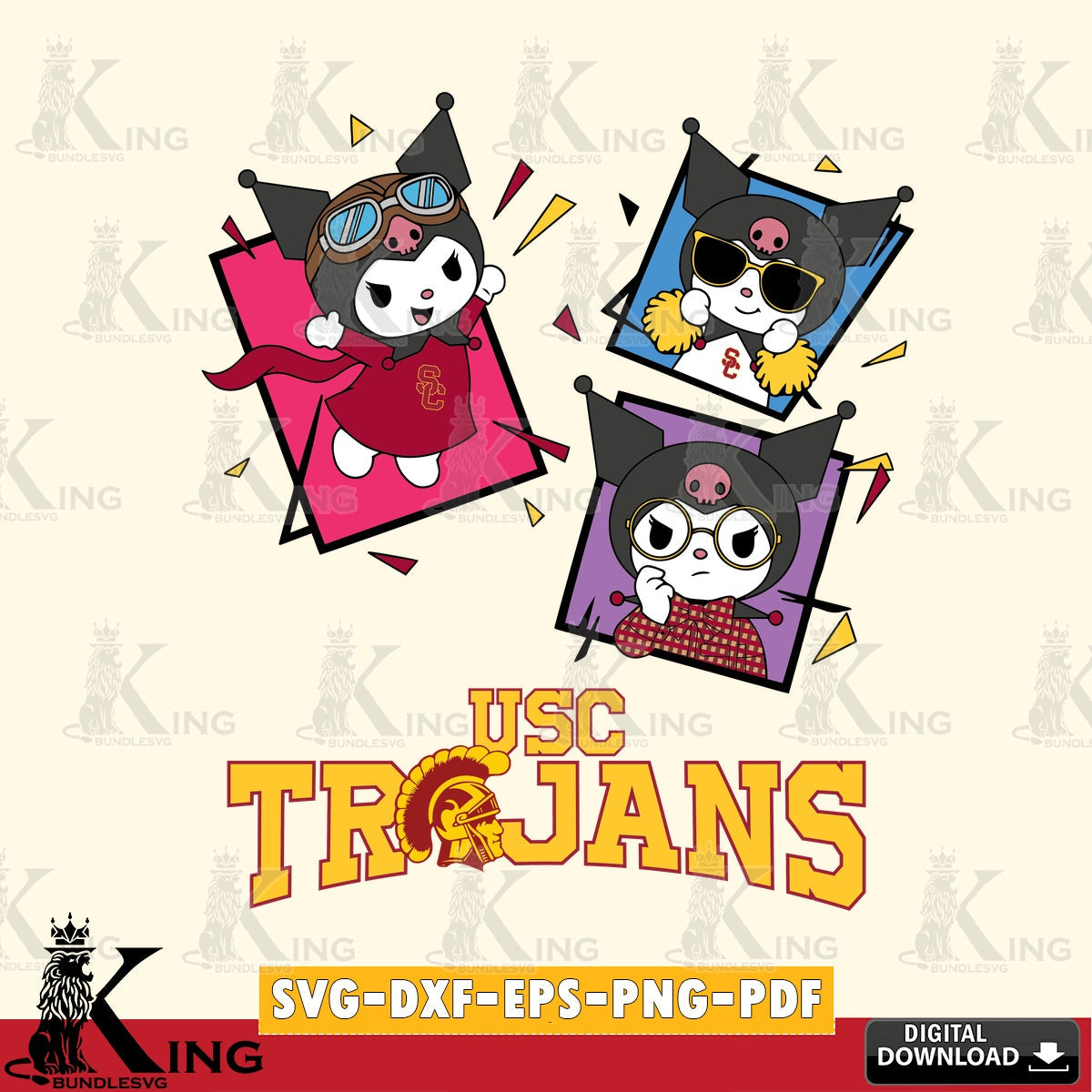 USC Trojans Kuromi Action Football SVG file, Cricut, Cut file , Digital Download , Instant Download, Sanrio svg, Clipart