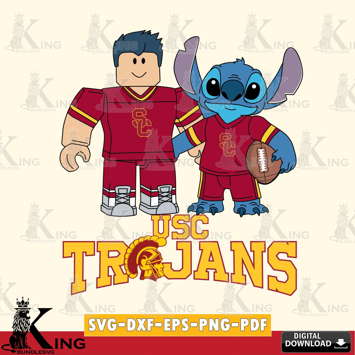 USC Trojans Roblox & Stitch Football SVG file , NCAA Cricut, File cut , Digital Download , PDF File