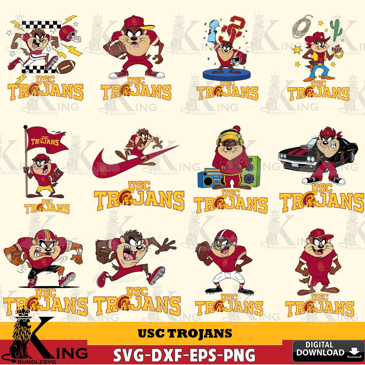 USC Trojans Taz Football NCAA Bundle SVG file, Cut file , Digital Download , Instant Download, Taz svg, NCAA svg
