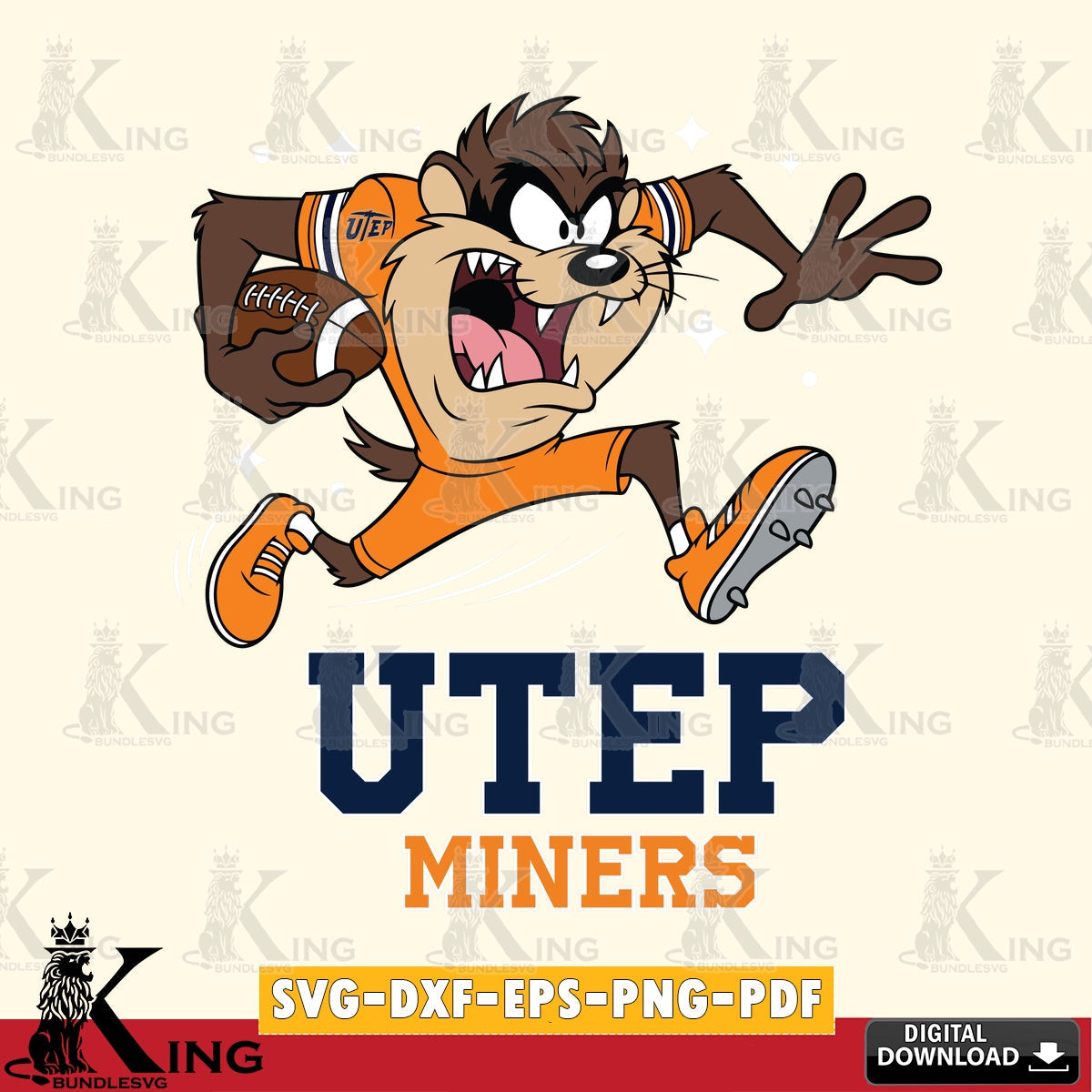 UTEP Miners Angry Taz Football SVG file, Cut file , Digital Download , Instant Download, Taz svg, NCAA svg