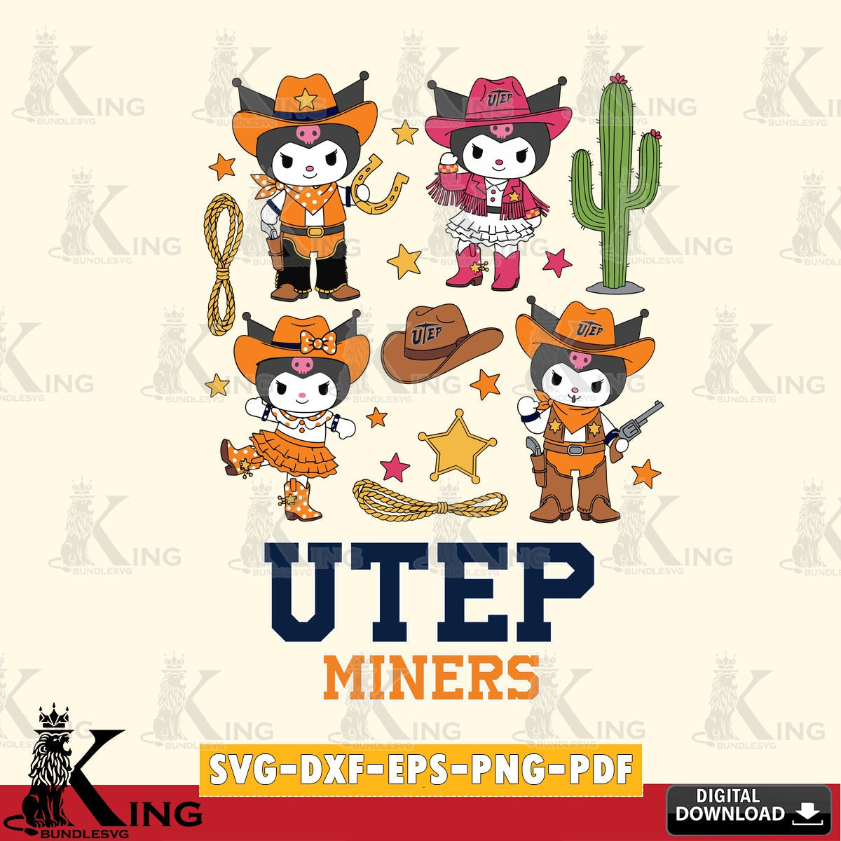 UTEP Miners Kuromi Cowboy Western SVG file, Cricut, Cut file , Digital Download , Instant Download, Sanrio svg, Clipart
