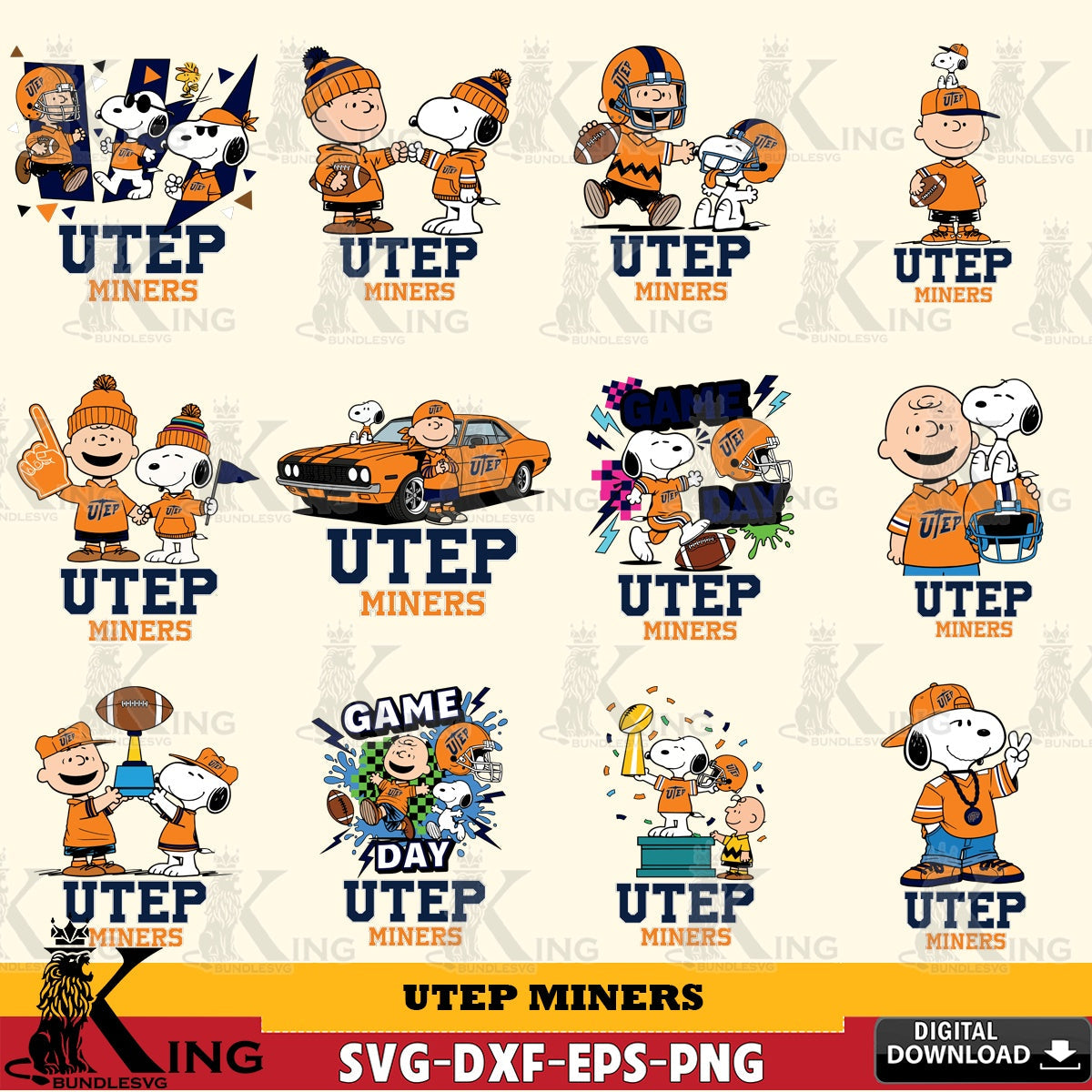 UTEP Miners Peanuts Football NCAA Bundle SVG, Cricut, Cut file , Digital Download , Instant Download, Peanuts svg, NCAA svg, Football svg, Sport svg