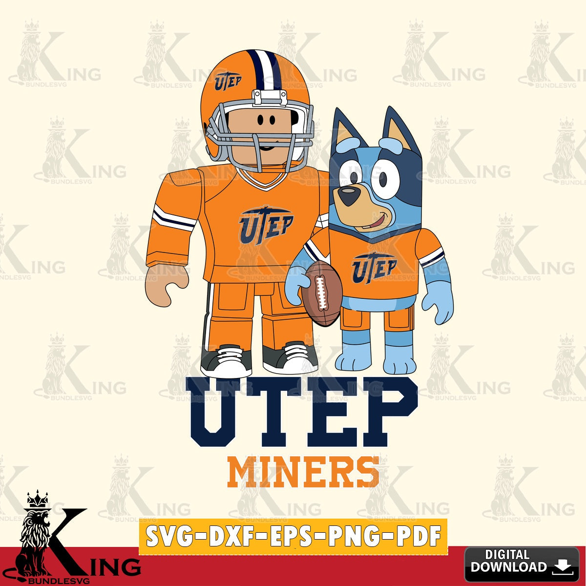 UTEP Miners Roblox & Bluey Football SVG file , NCAA Cricut, File cut , Digital Download , PDF File