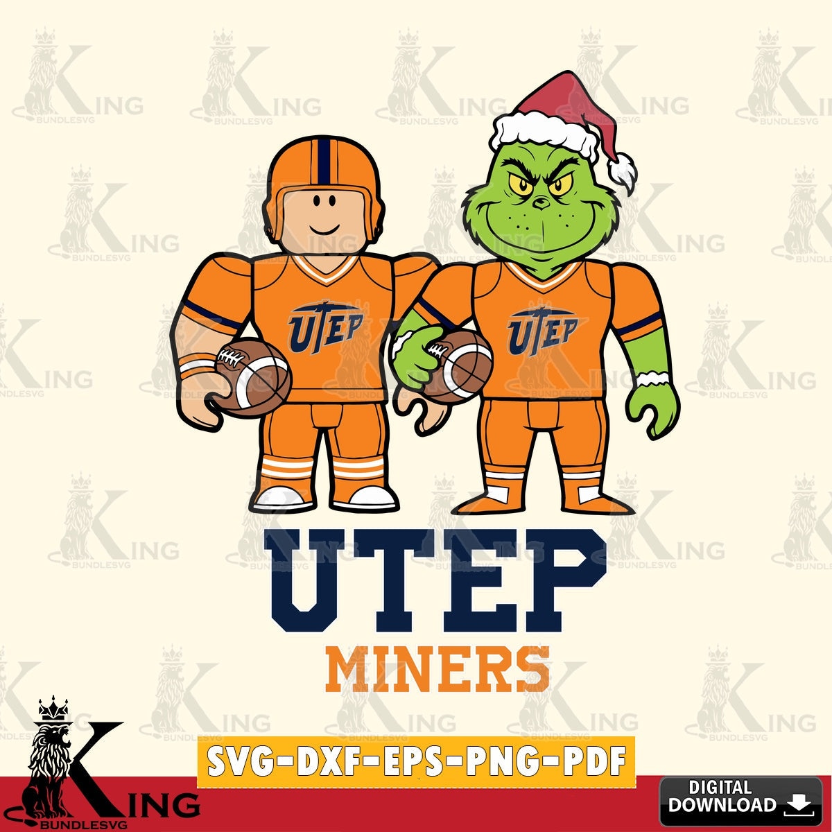 UTEP Miners Roblox & Grinch Football SVG file , NCAA Cricut, File cut , Digital Download , PDF File