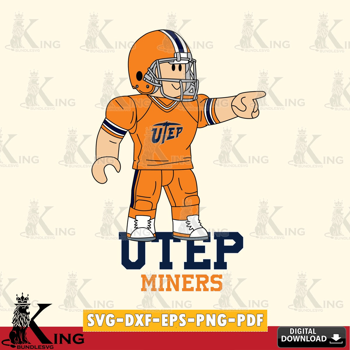 UTEP Miners Roblox Player Football SVG file , NCAA Cricut, File cut , Digital Download , PDF File