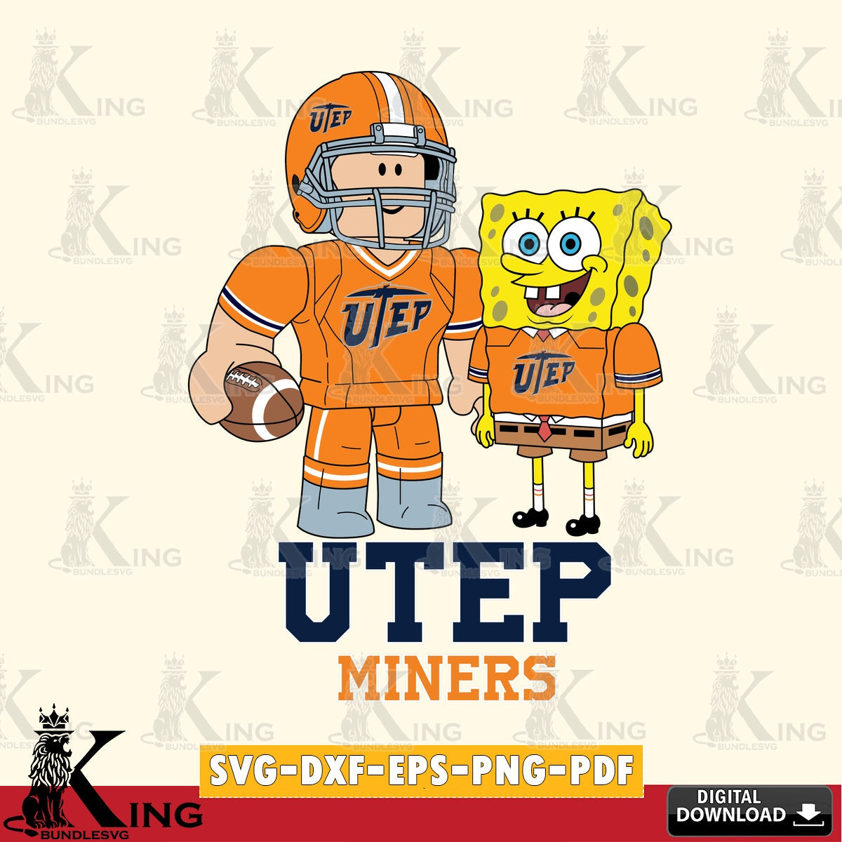 UTEP Miners Roblox & Spongebob Football SVG file , NCAA Cricut, File cut , Digital Download , PDF File
