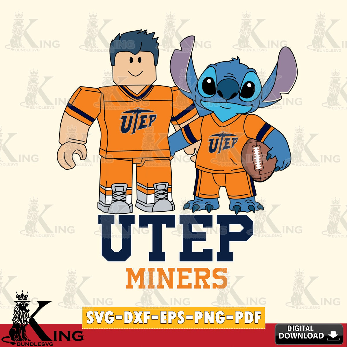 UTEP Miners Roblox & Stitch Football SVG file , NCAA Cricut, File cut , Digital Download , PDF File