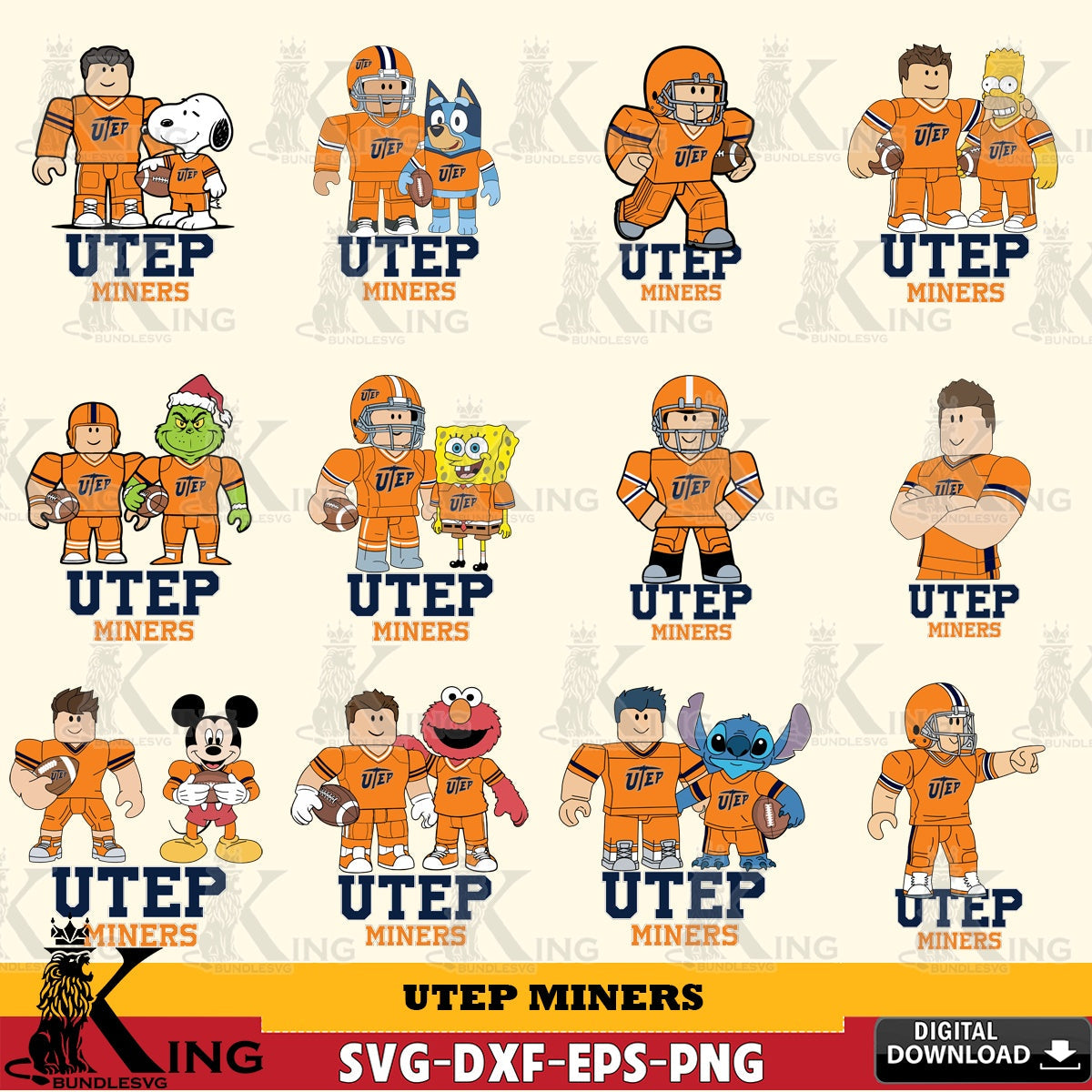 UTEP Miners Roblox With Friends football NCAA Bundle SVG file , NCAA Cricut, File cut , Digital Download , PDF File