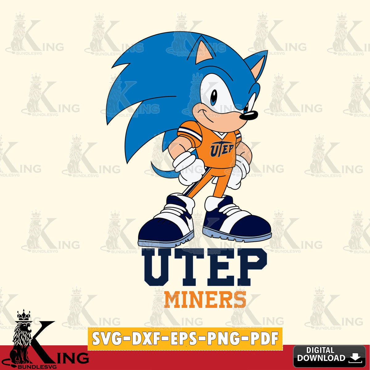 UTEP Miners Sonic Football Star Mascot SVG file, Vector , Digital Download , PDF File , Instant Download