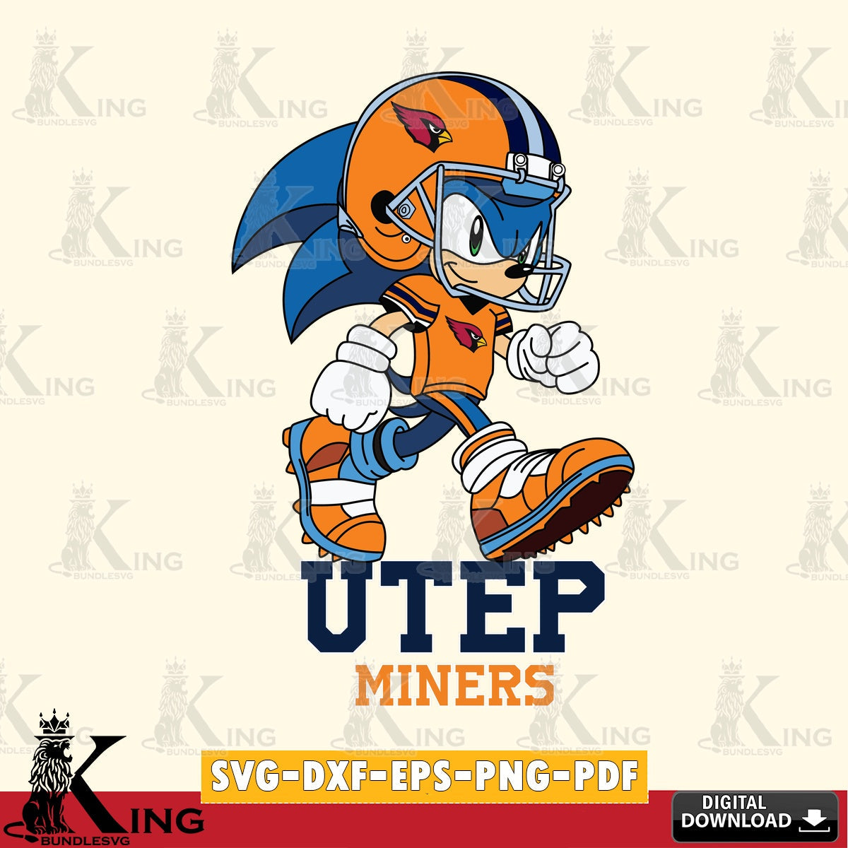Digital download featuring UTEP Miners Sonic Ready Football SVG cut file for personalized gifts and laser projects