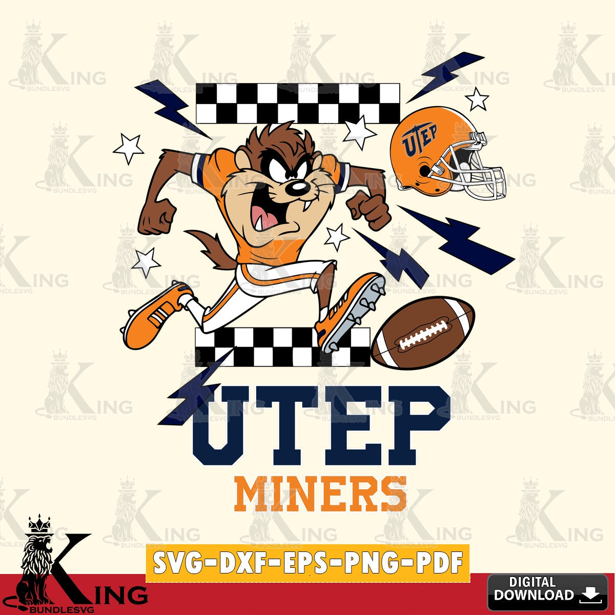 UTEP Miners Taz Football Lightning SVG file, Cut file , Digital Download , Instant Download, Taz svg, NCAA svg