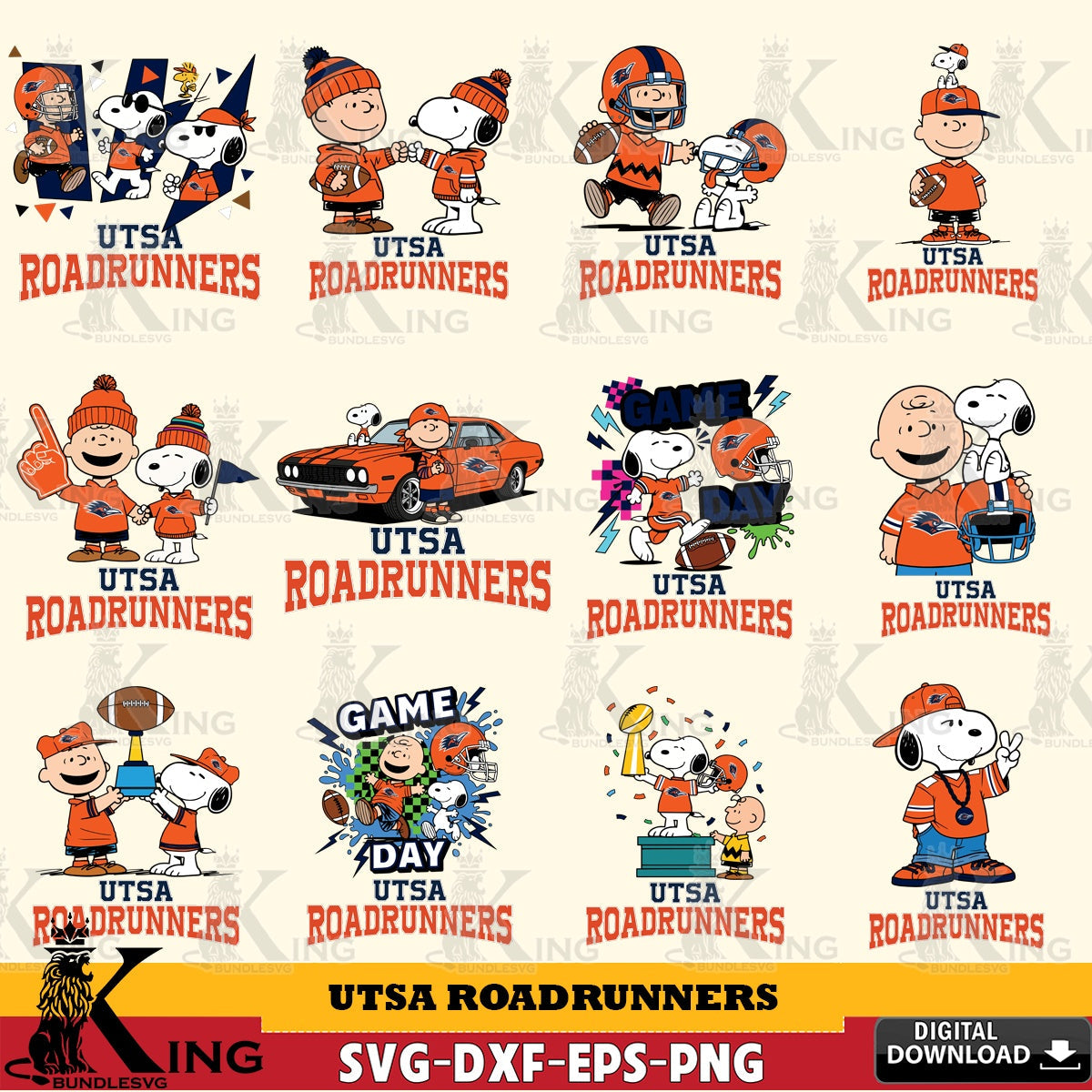 UTSA Roadrunners Peanuts Football NCAA Bundle SVG, Cricut, Cut file , Digital Download , Instant Download, Peanuts svg, NCAA svg, Football svg, Sport svg