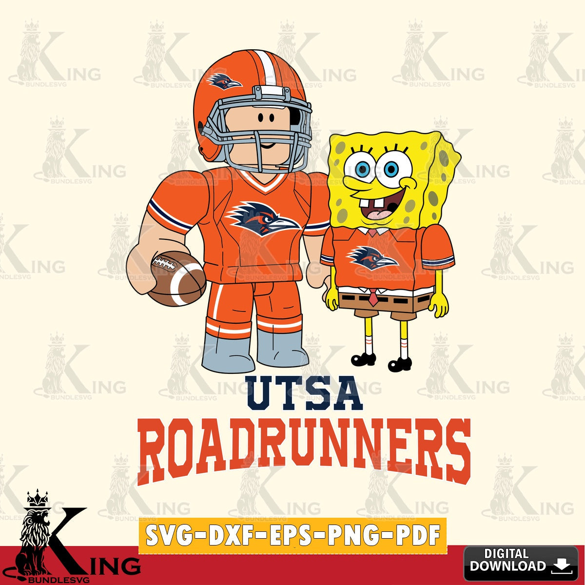 UTSA Roadrunners Roblox & Spongebob Football SVG file , NCAA Cricut, File cut , Digital Download , PDF File