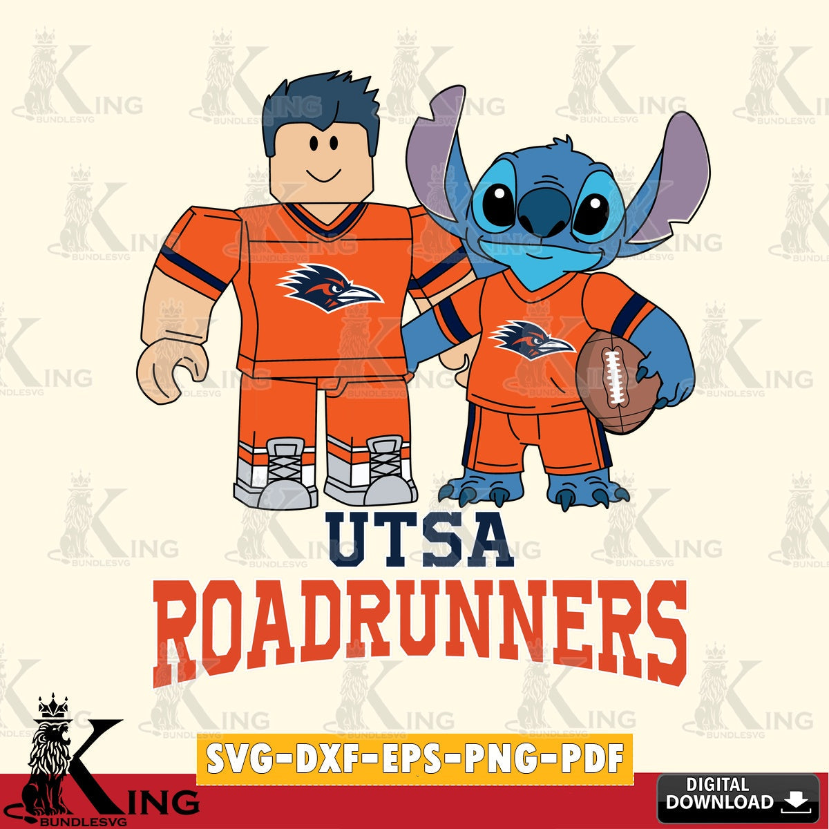 UTSA Roadrunners Roblox & Stitch Football SVG file , NCAA Cricut, File cut , Digital Download , PDF File