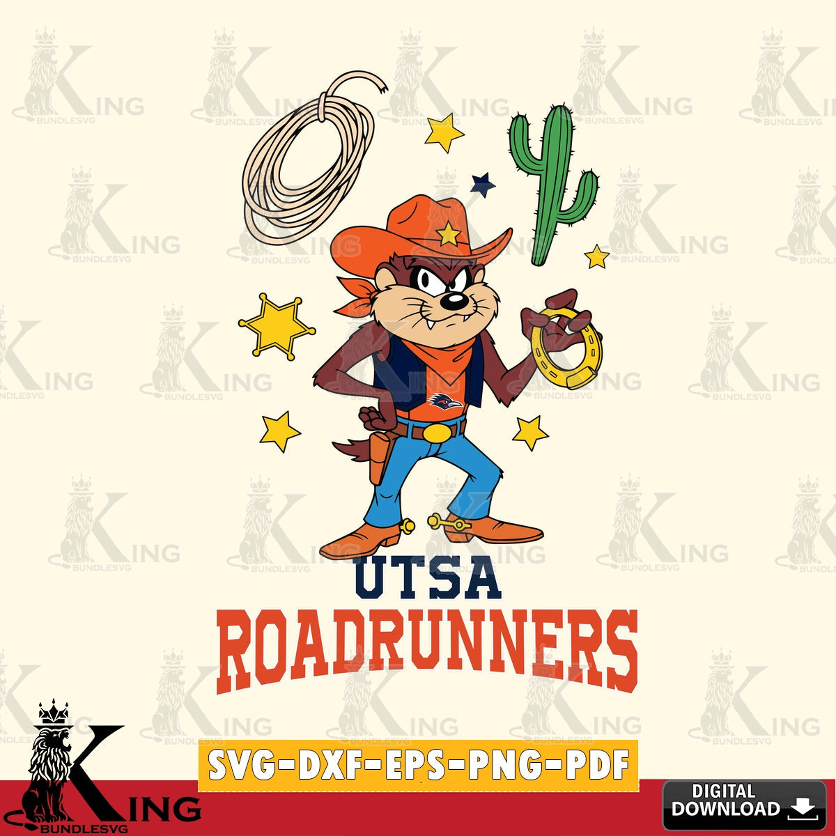 UTSA Roadrunners Taz Cowboy Western SVG file, Cut file , Digital Download , Instant Download, Taz svg, NCAA svg