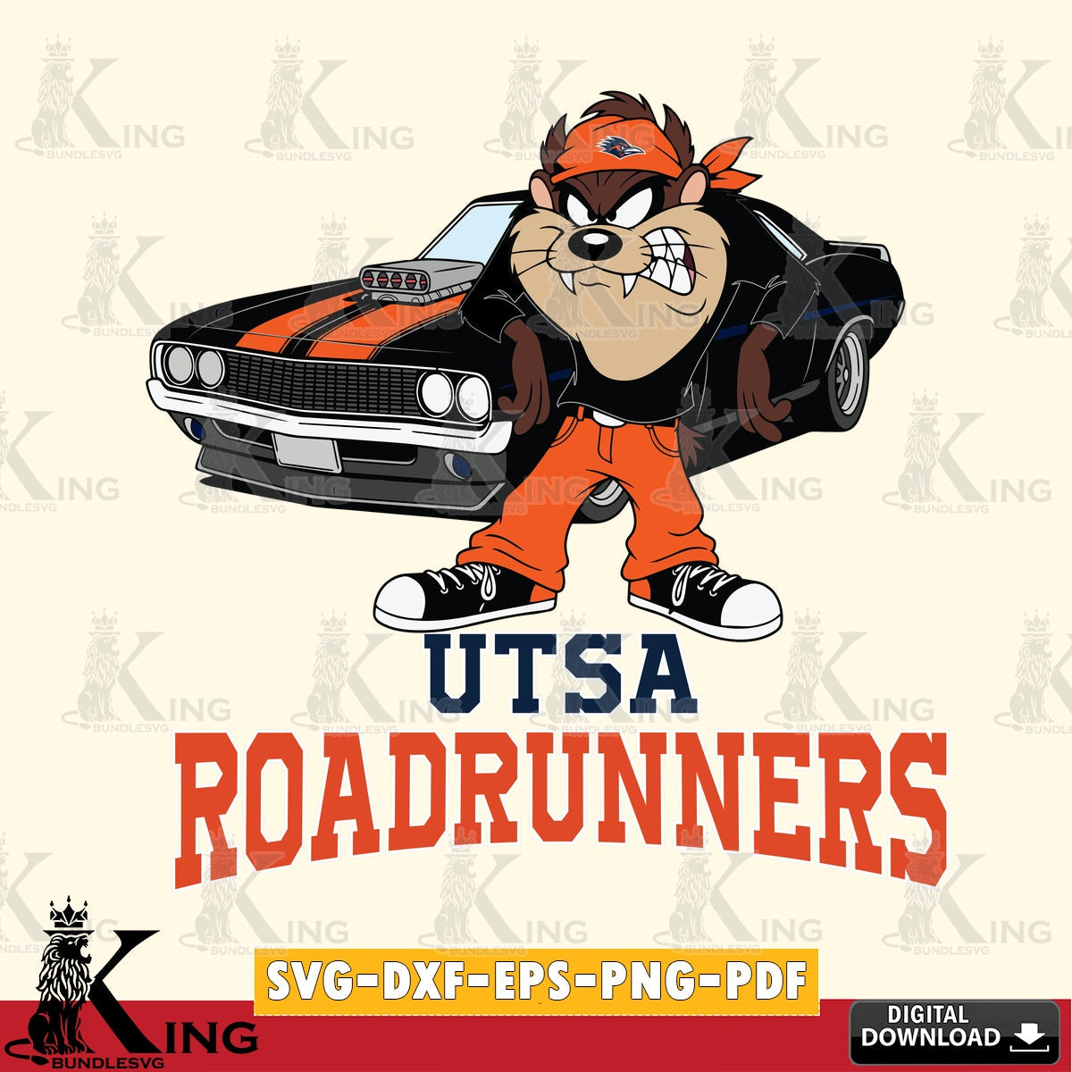 UTSA Roadrunners Taz Racing Car SVG file, Cut file , Digital Download , Instant Download, Taz svg, NCAA svg