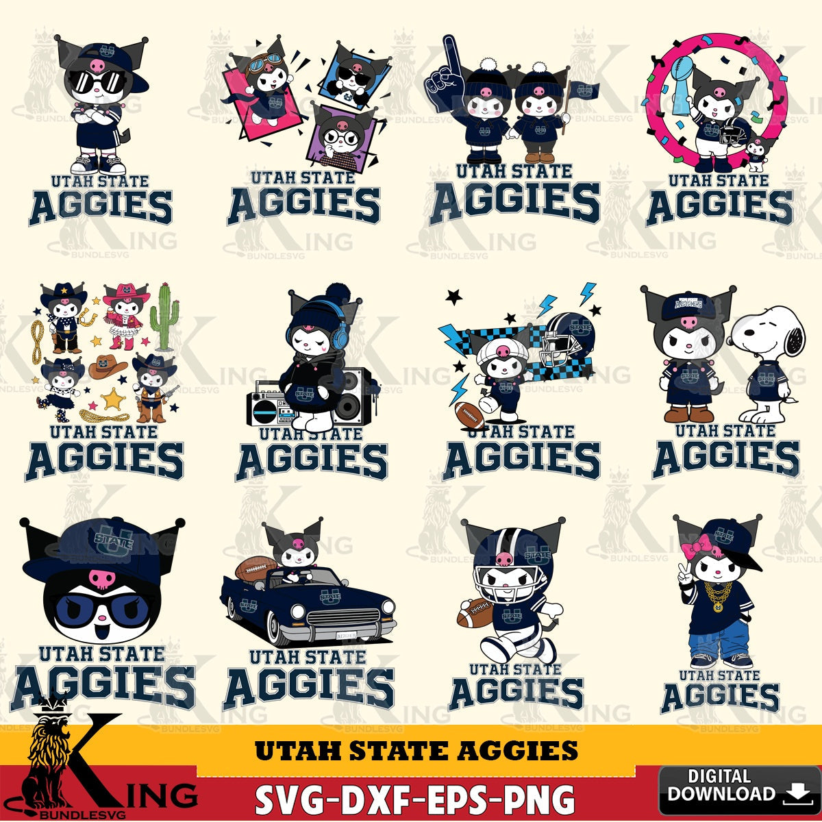 Utah State Aggies Kuromi Football Jersey NCAA Bundle SVG file, Cricut, Cut file , Digital Download , Instant Download, Sanrio svg, Clipart