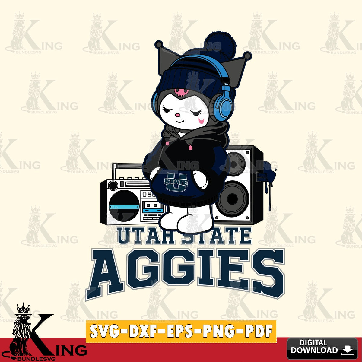 Utah State Aggies Kuromi Football Music SVG file, Cricut, Cut file , Digital Download , Instant Download, Sanrio svg, Clipart