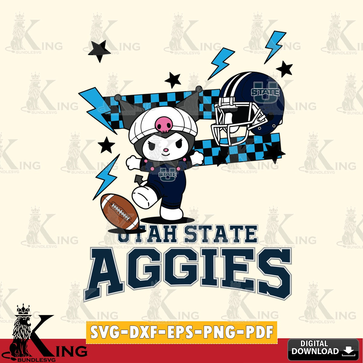 Utah State Aggies Kuromi Game Day SVG file, Cricut, Cut file , Digital Download , Instant Download, Sanrio svg, Clipart