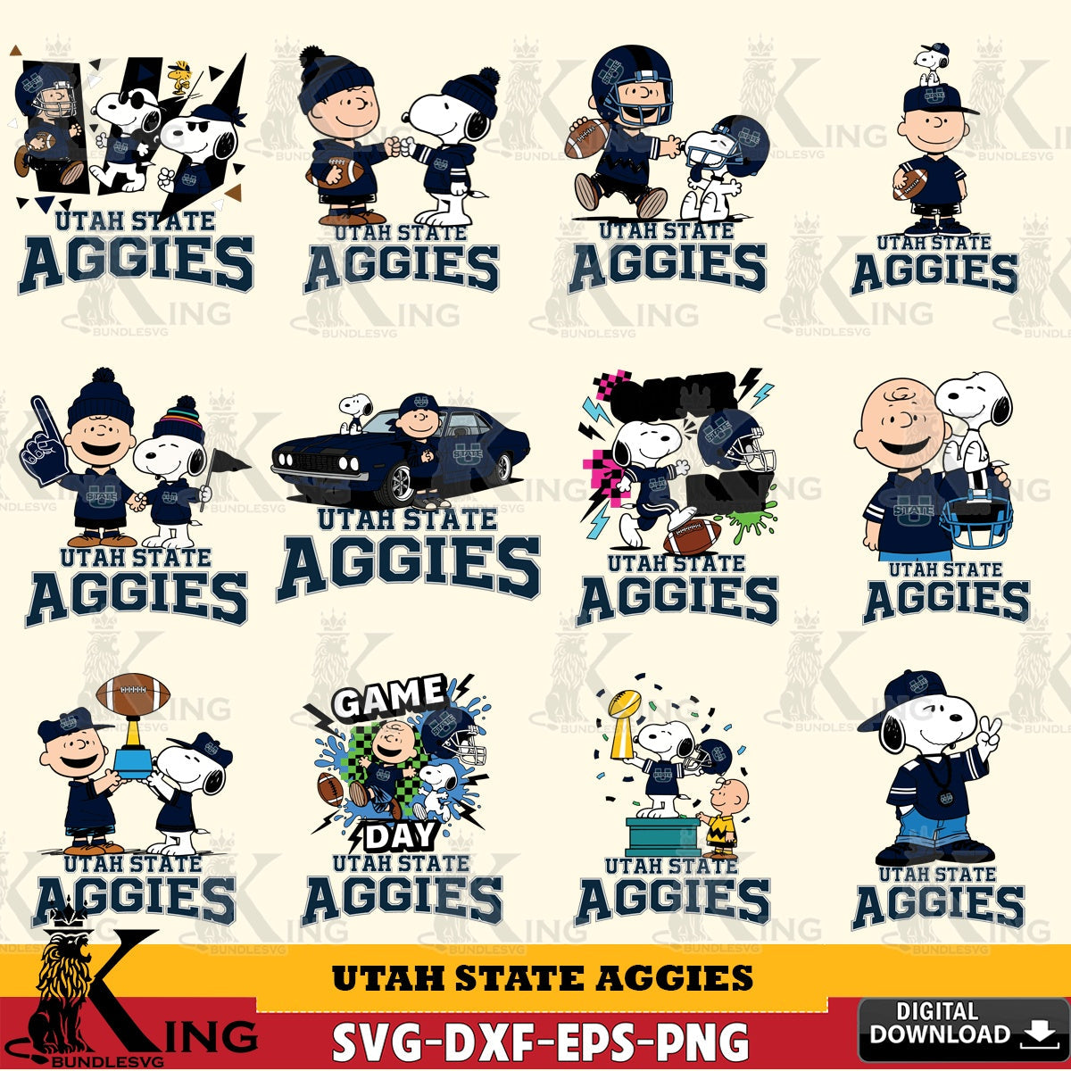 Utah State Aggies Peanuts Football NCAA Bundle SVG, Cricut, Cut file , Digital Download , Instant Download, Peanuts svg, NCAA svg, Football svg, Sport svg