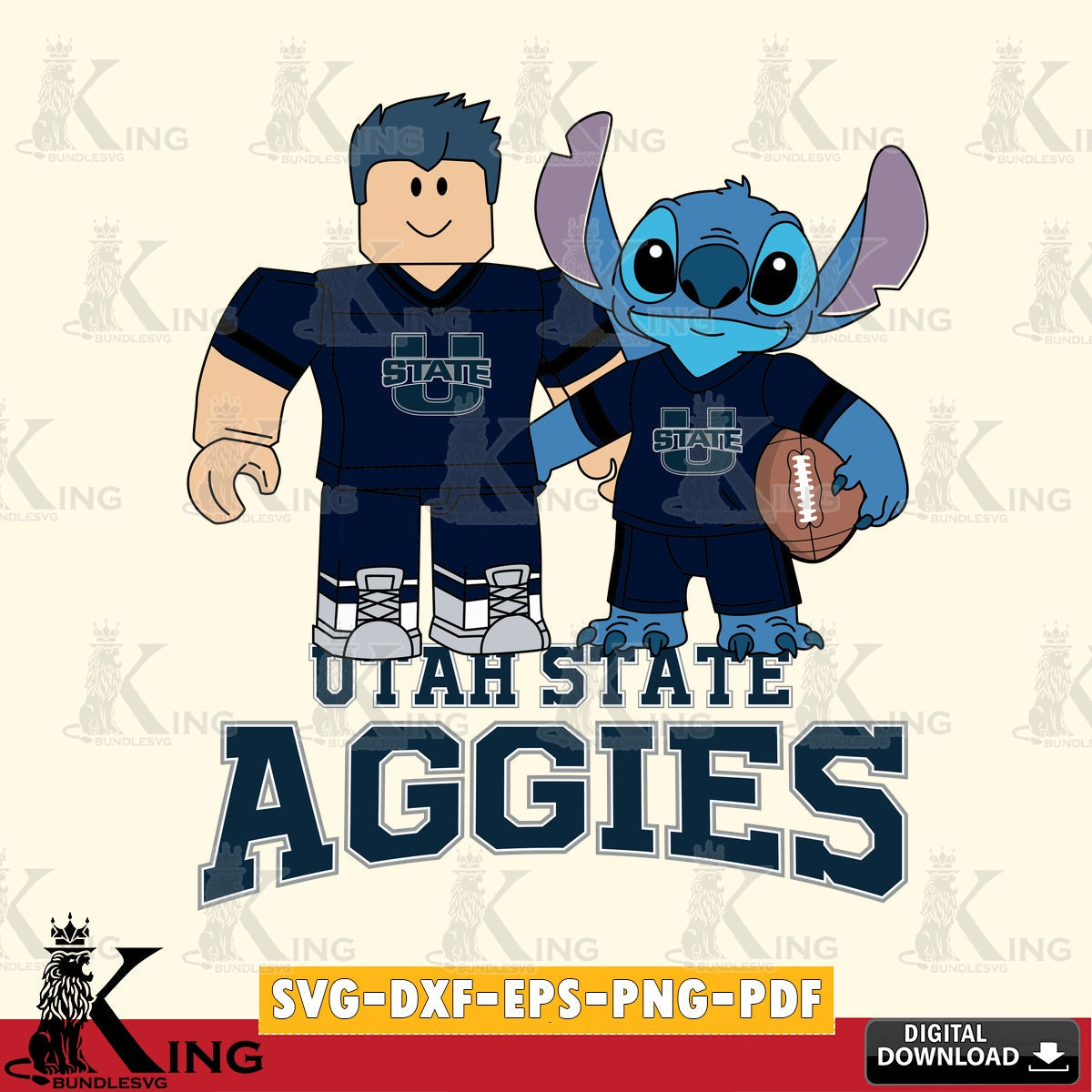 Utah State Aggies Roblox & Stitch Football SVG file , NCAA Cricut, File cut , Digital Download , PDF File