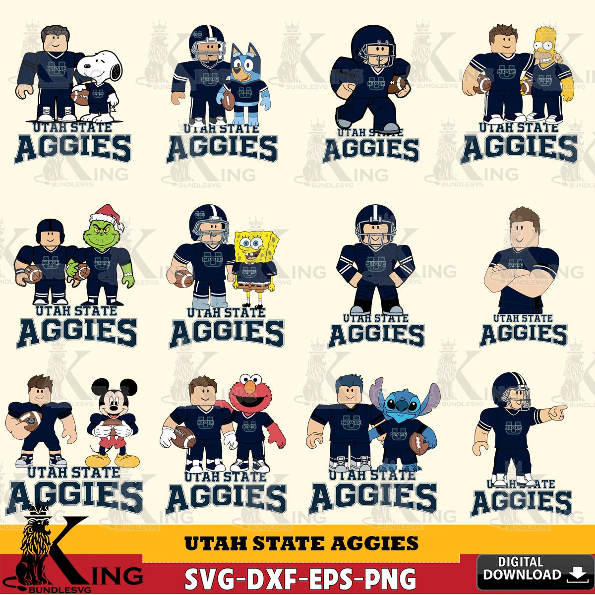Utah State Aggies Roblox With Friends football NCAA Bundle SVG file , NCAA Cricut, File cut , Digital Download , PDF File