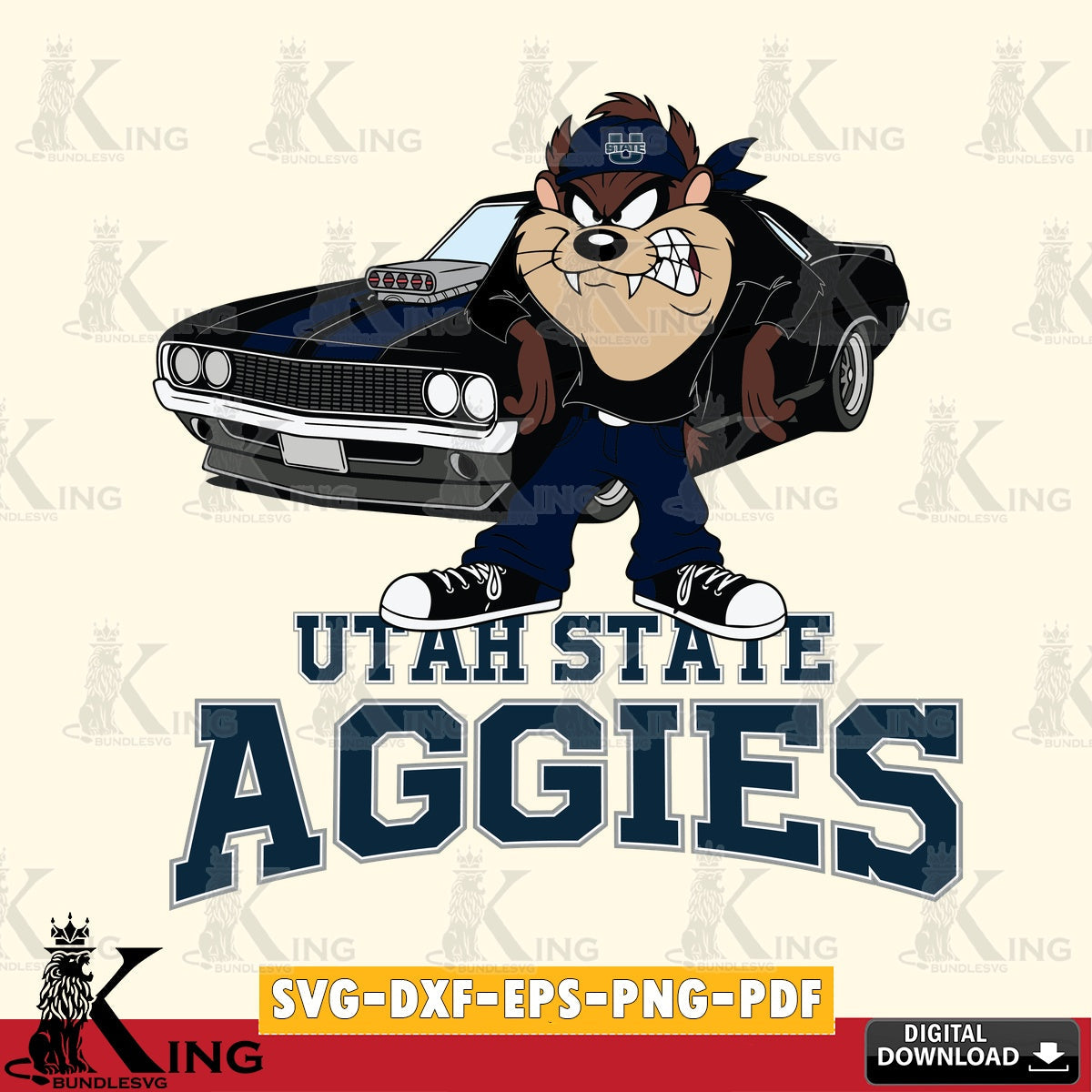 Utah State Aggies Taz Racing Car SVG file, Cut file , Digital Download , Instant Download, Taz svg, NCAA svg