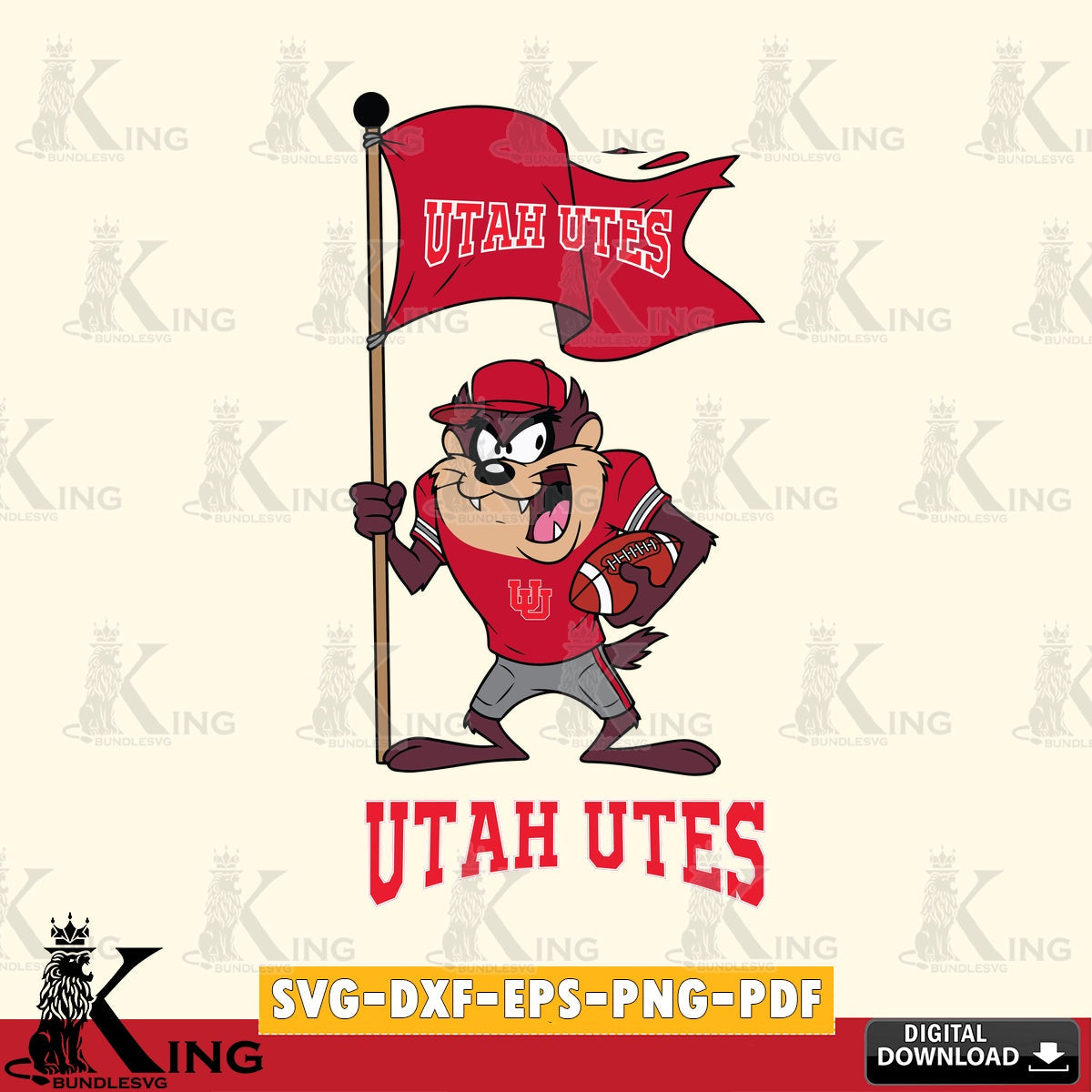Utah Utes Football Taz Flag Art SVG file, Cut file , Digital Download , Instant Download, Taz svg, NCAA svg
