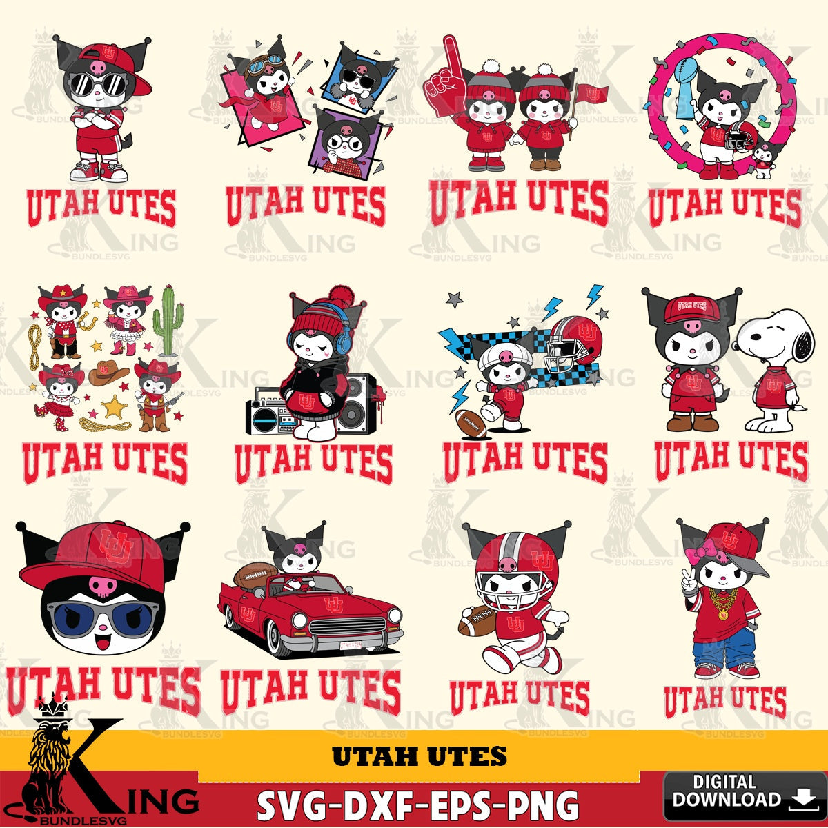 Utah Utes Kuromi Football Jersey NCAA Bundle SVG file, Cricut, Cut file , Digital Download , Instant Download, Sanrio svg, Clipart
