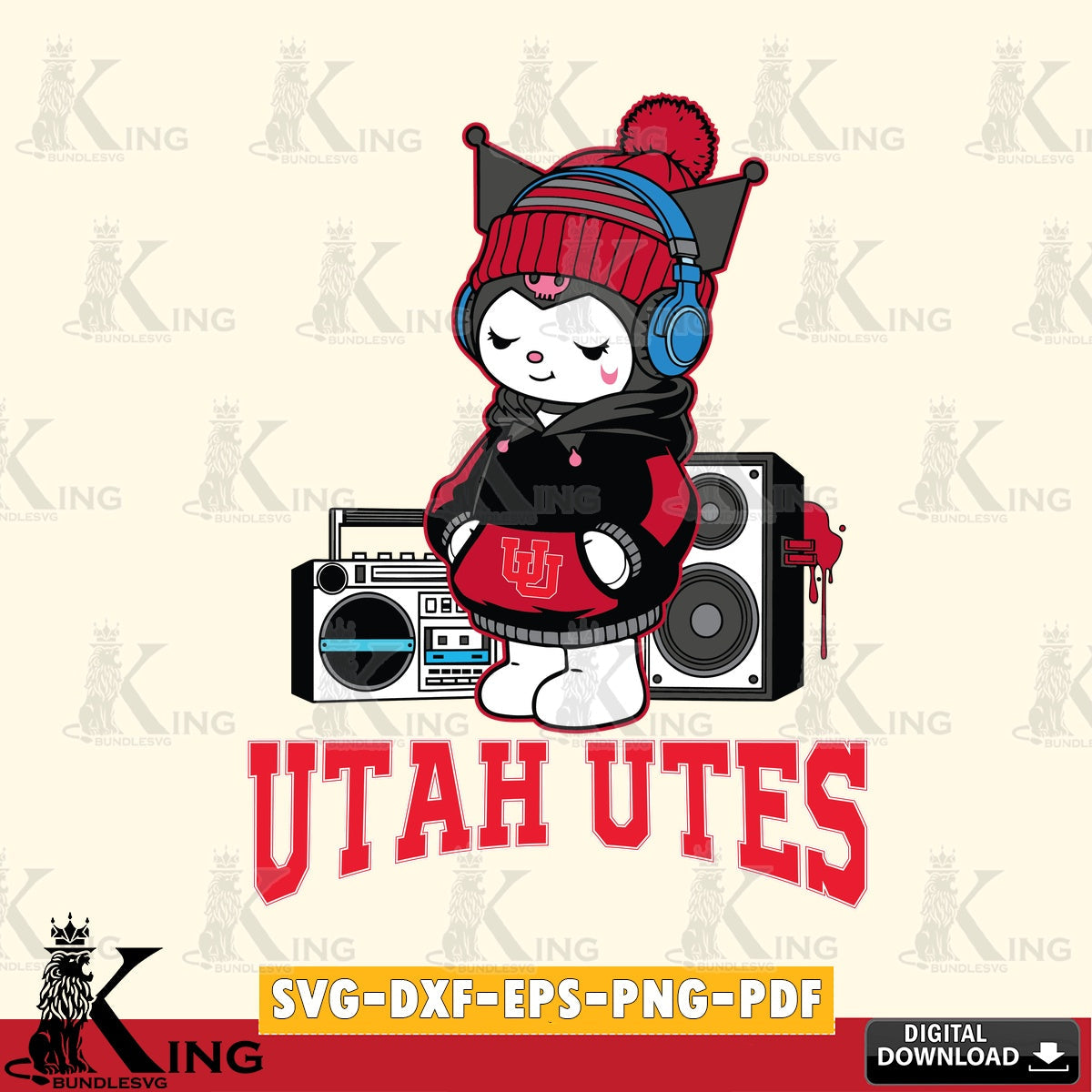 Utah Utes Kuromi Football Music SVG file, Cricut, Cut file , Digital Download , Instant Download, Sanrio svg, Clipart