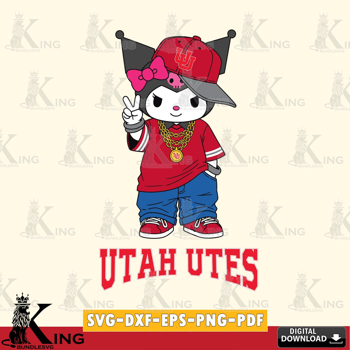 Utah Utes Kuromi Streetwear Style SVG file, Cricut, Cut file , Digital Download , Instant Download, Sanrio svg, Clipart
