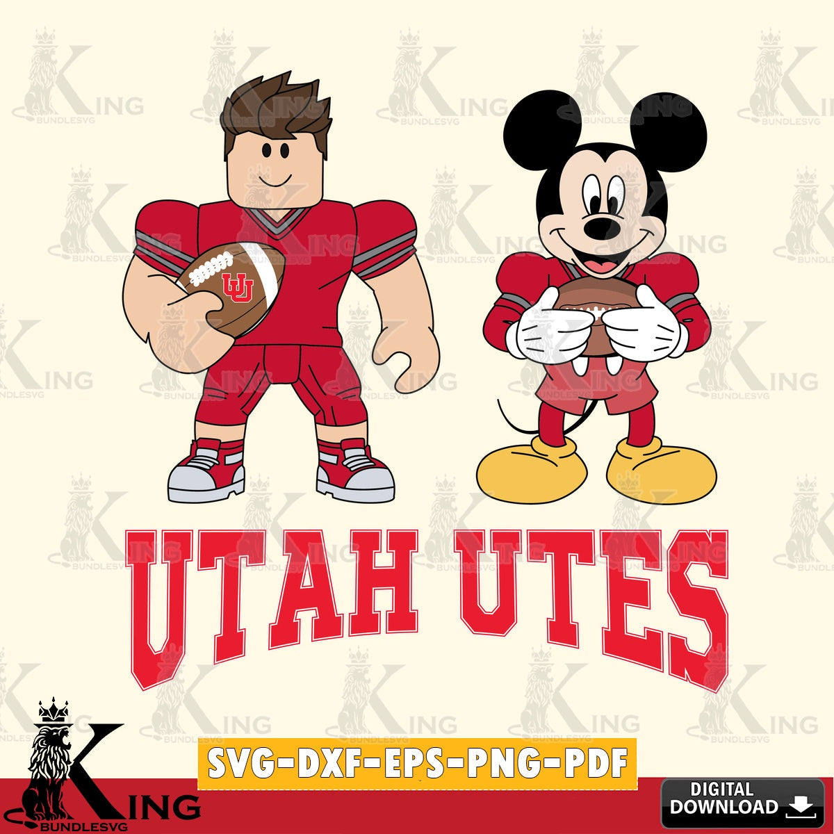 Utah Utes Roblox & Mickey Football SVG file , NCAA Cricut, File cut , Digital Download , PDF File