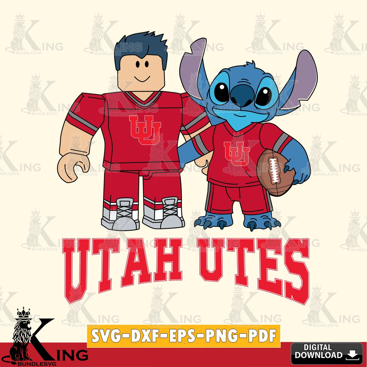 Utah Utes Roblox & Stitch Football SVG file , NCAA Cricut, File cut , Digital Download , PDF File