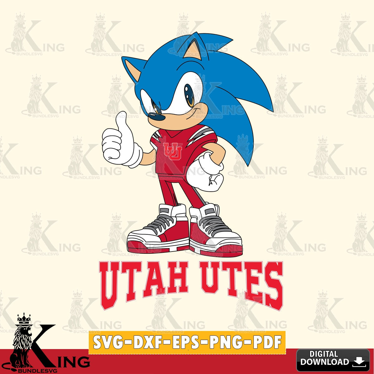 Modern graphic depicting Utah Utes Sonic Like Football, PNG clipart for sublimation printing and graphic design
