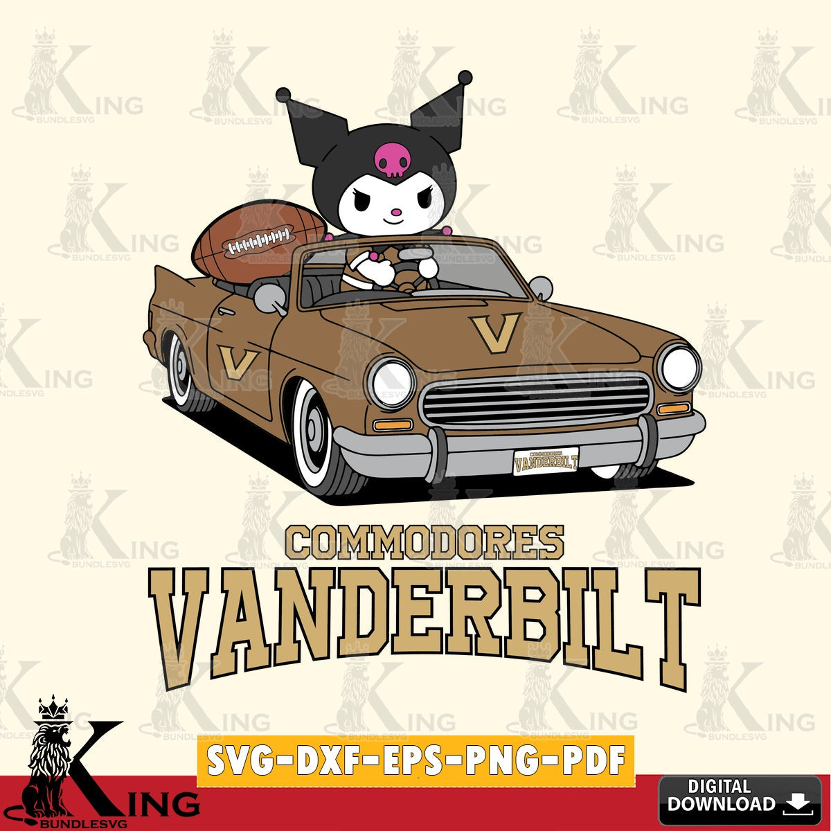 Vanderbilt Commodores Kuromi Car Football Game SVG file, Cricut, Cut file , Digital Download , Instant Download, Sanrio svg, Clipart