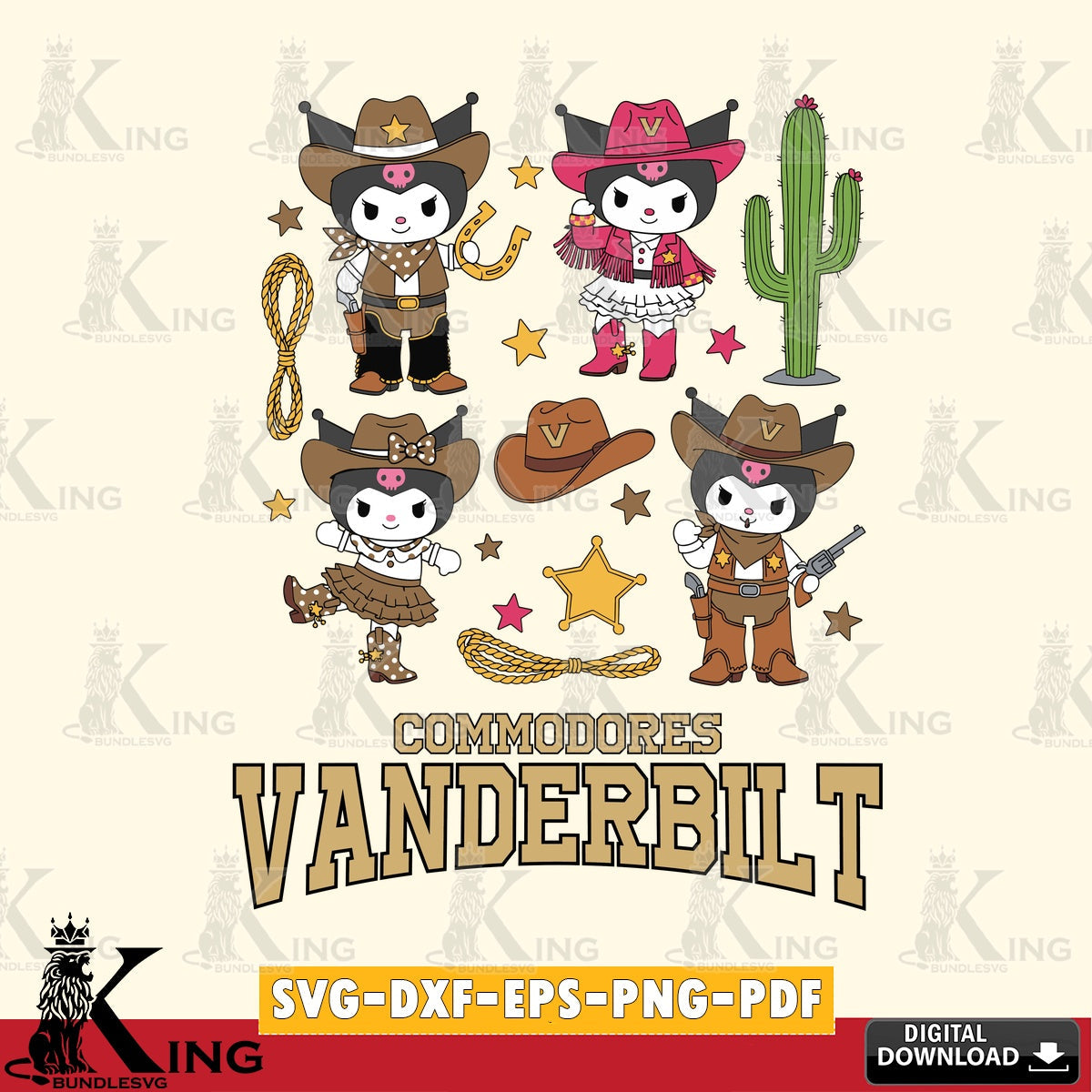 Vanderbilt Commodores Kuromi Cowboy Western SVG file, Cricut, Cut file , Digital Download , Instant Download, Sanrio svg, Clipart