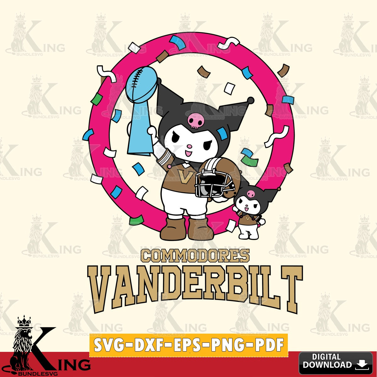 Vanderbilt Commodores Kuromi Football Champion SVG file, Cricut, Cut file , Digital Download , Instant Download, Sanrio svg, Clipart