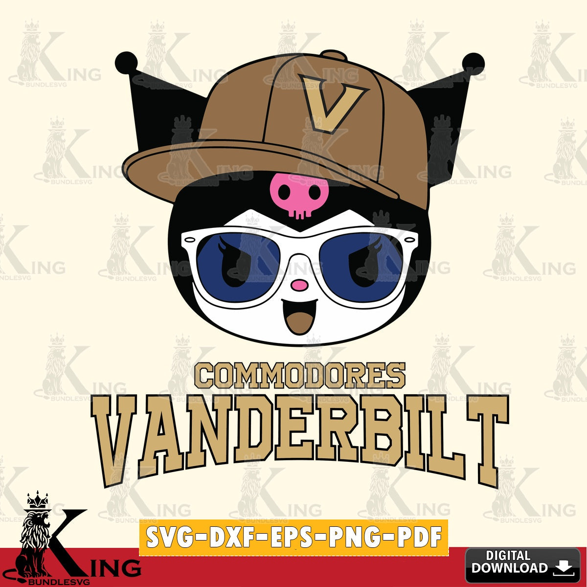 Vanderbilt Commodores Kuromi Football Cool SVG file, Cricut, Cut file , Digital Download , Instant Download, Sanrio svg, Clipart