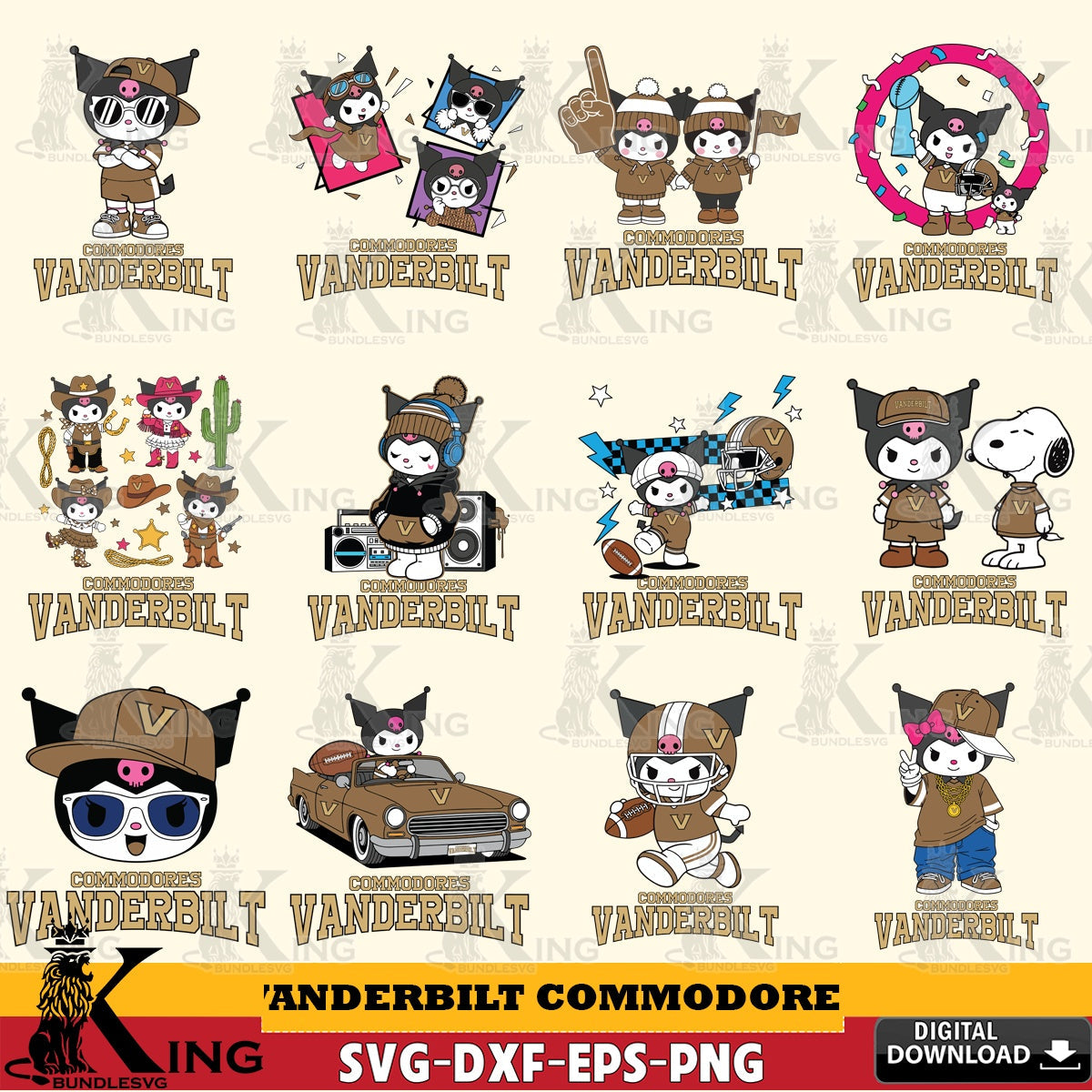 Vanderbilt Commodores Kuromi Football Jersey NCAA Bundle SVG file, Cricut, Cut file , Digital Download , Instant Download, Sanrio svg, Clipart