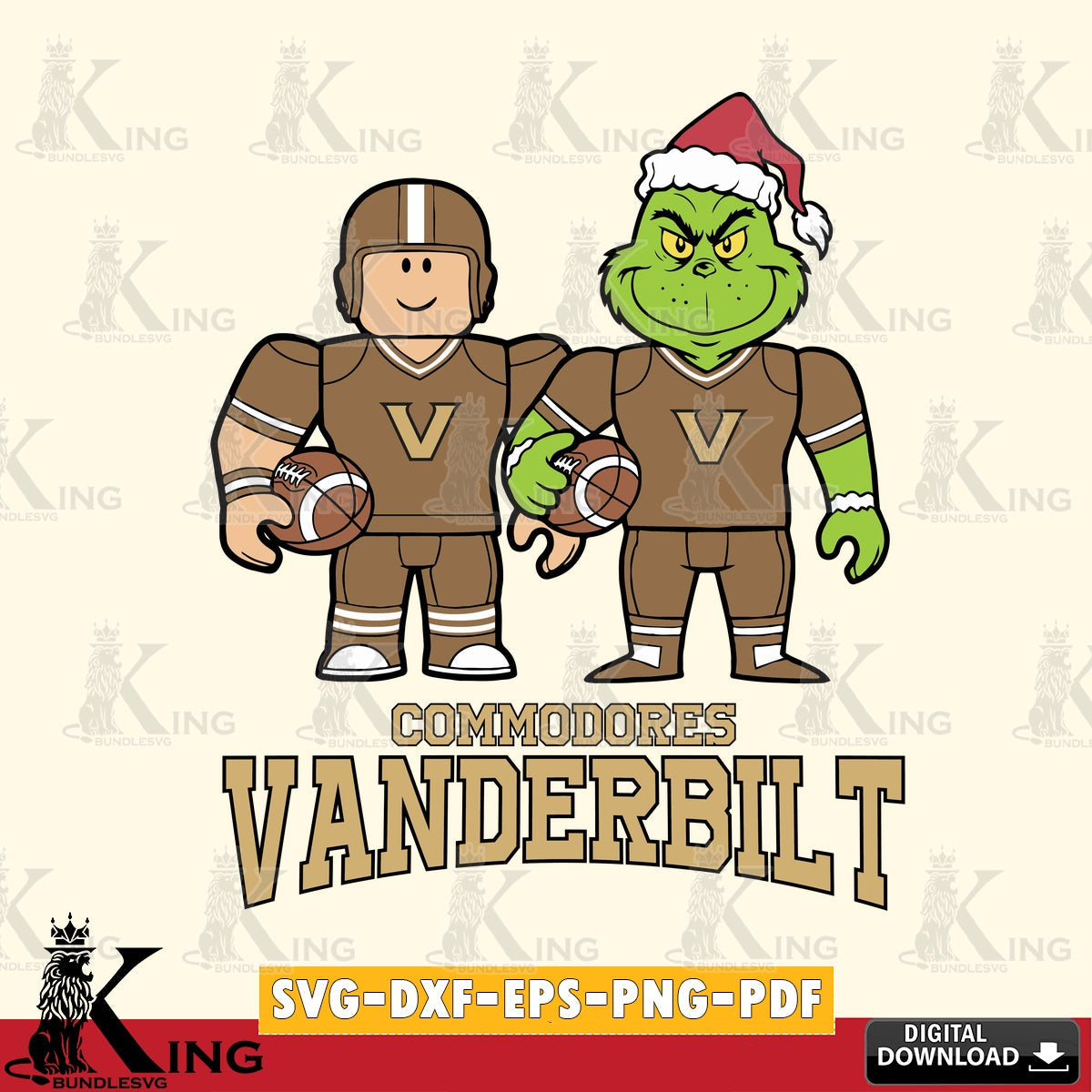 Vanderbilt Commodores Roblox & Grinch Football SVG file , NCAA Cricut, File cut , Digital Download , PDF File