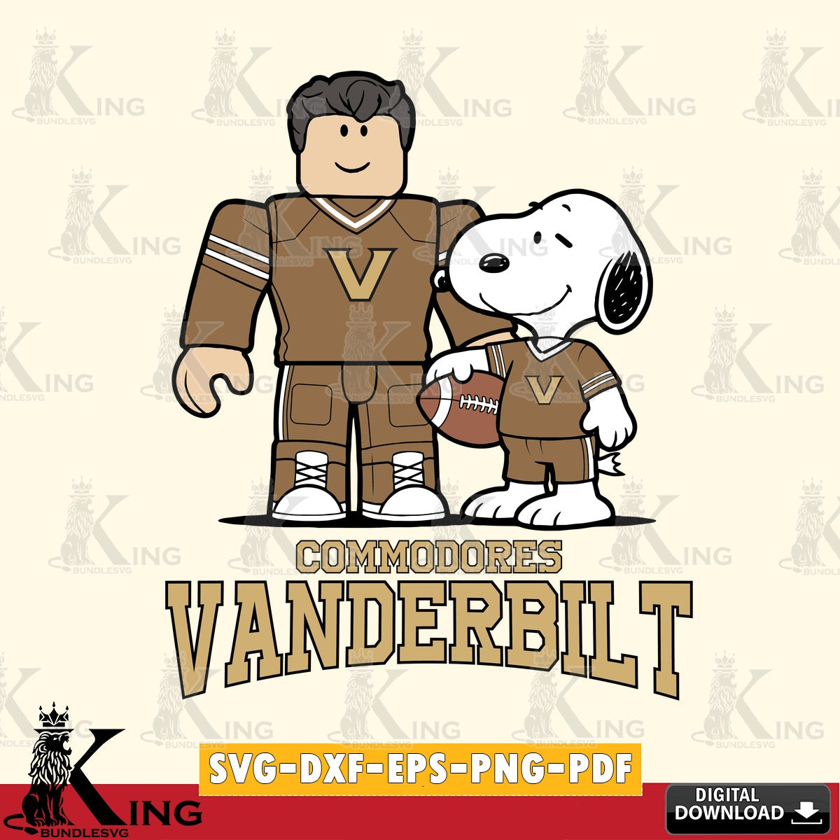 Vanderbilt Commodores Roblox & Snoopy Football SVG file , NCAA Cricut, File cut , Digital Download , PDF File