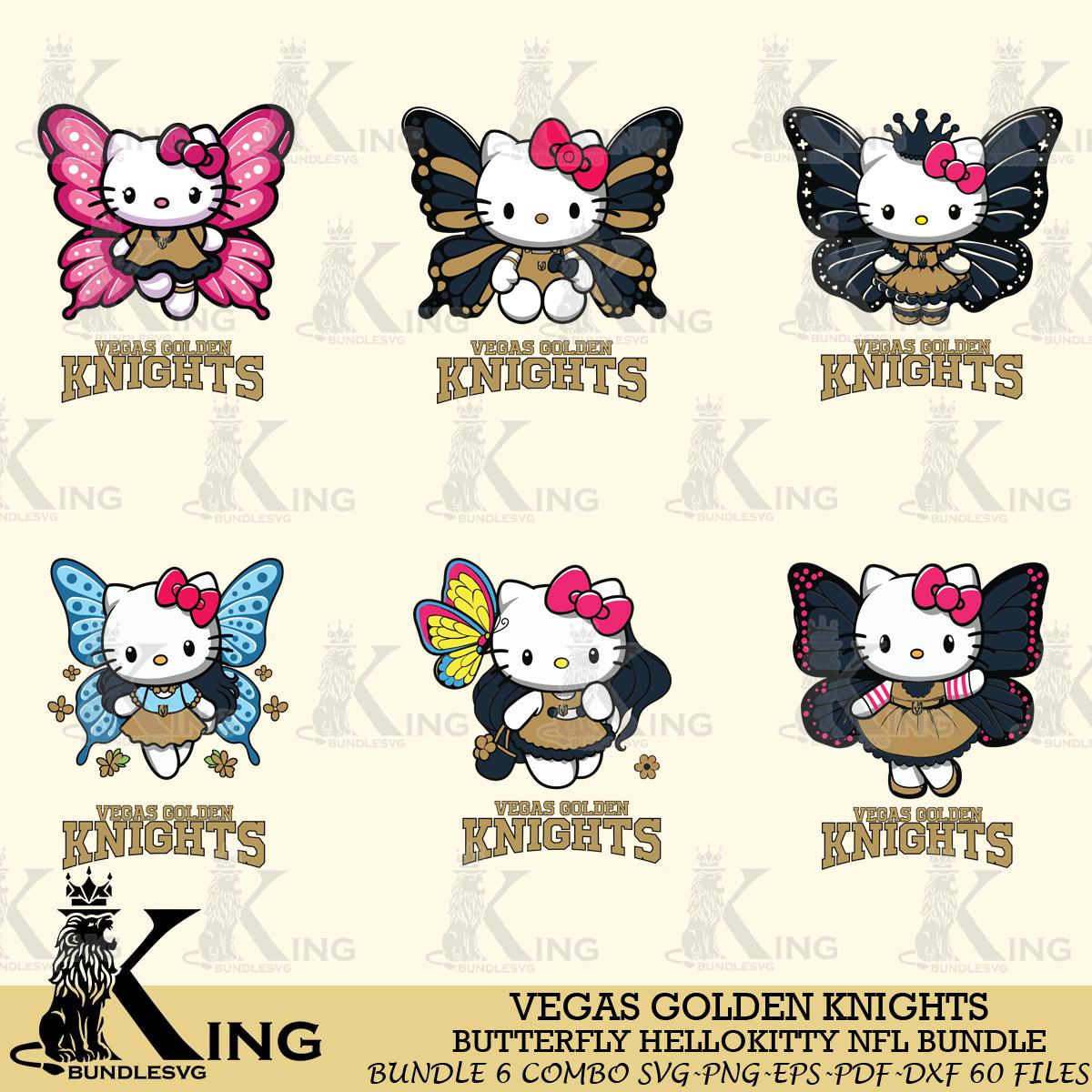 Vegas Golden Knights Butterfly Hello Kitty bundleSvg Eps Dxf Png File, Digital Download