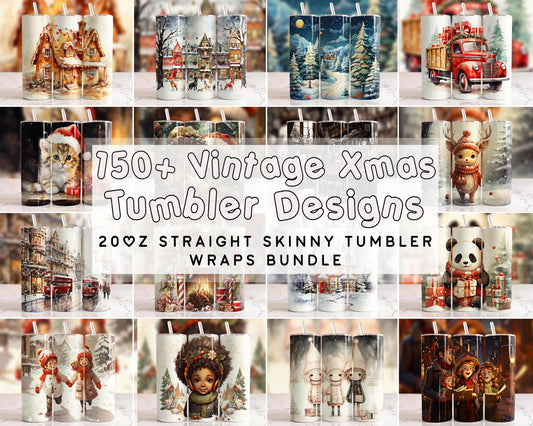 150+ file Vintage Christmas Tumbler Bundle, Xmas Tumbler Wrap, 20oz Sublimation Tumbler Designs, for Cricut, Silhouette, digital, file cut