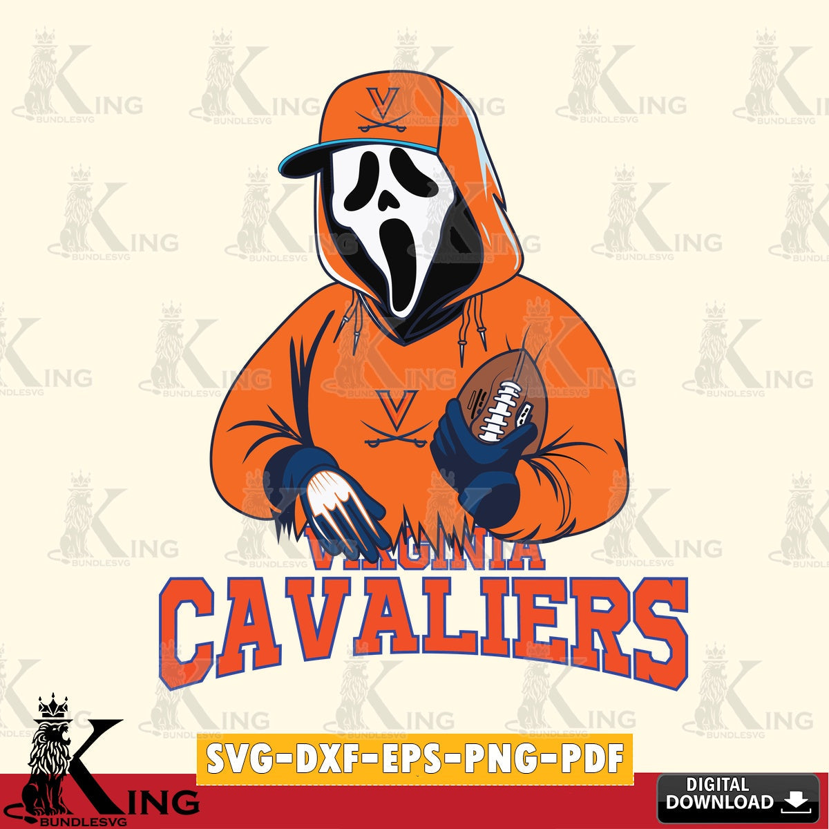 Creative design featuring Virginia Cavaliers Ghostface Scream football player, a digital file for silhouette cameo and cricut