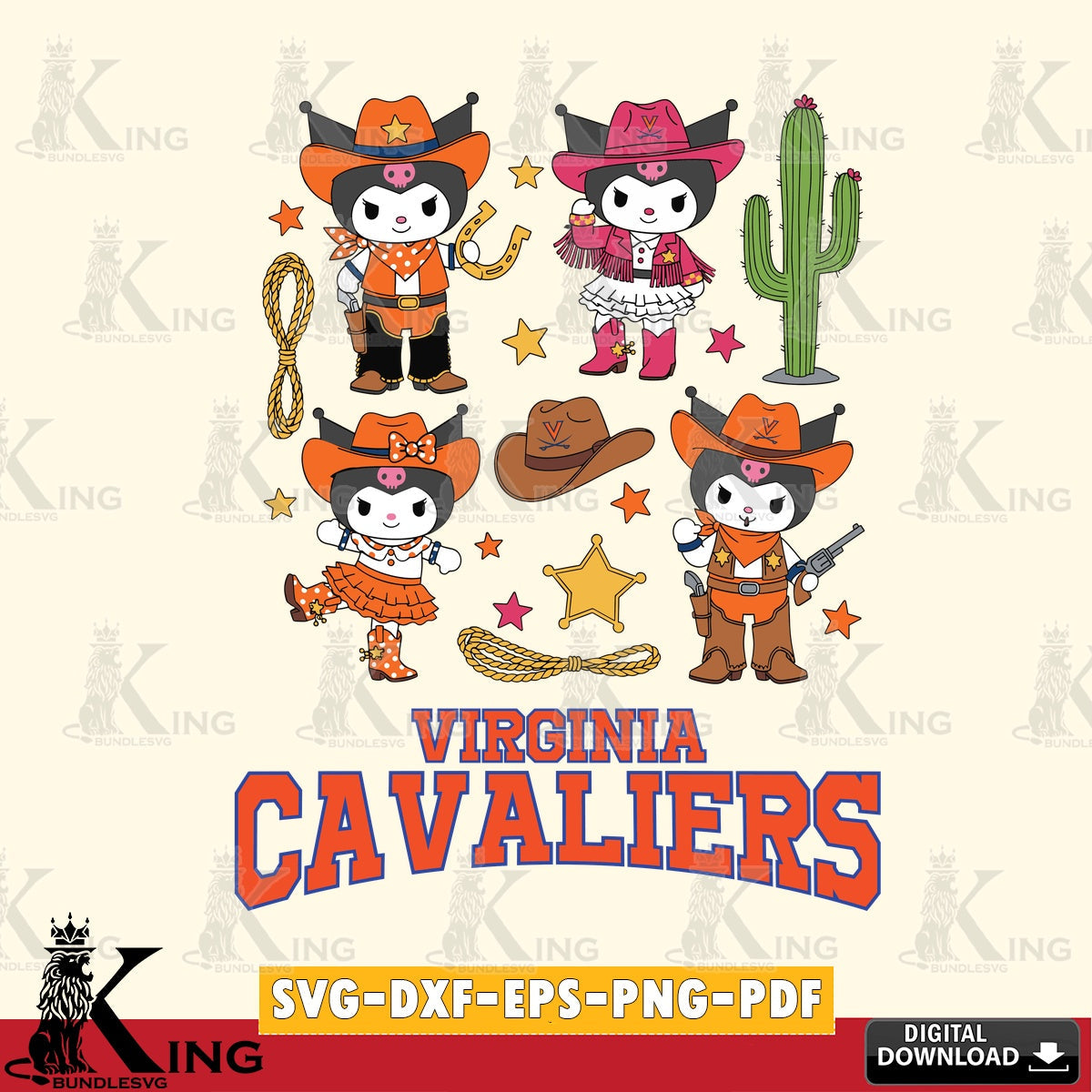 Virginia Cavaliers Kuromi Cowboy Western SVG file, Cricut, Cut file , Digital Download , Instant Download, Sanrio svg, Clipart