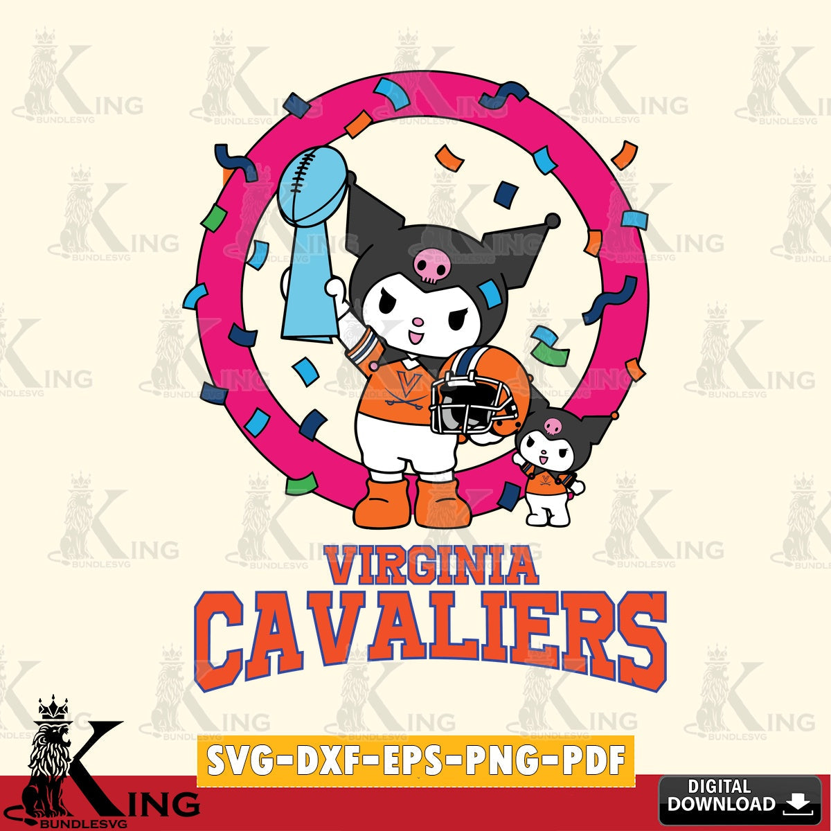 Virginia Cavaliers Kuromi Football Champion SVG file, Cricut, Cut file , Digital Download , Instant Download, Sanrio svg, Clipart