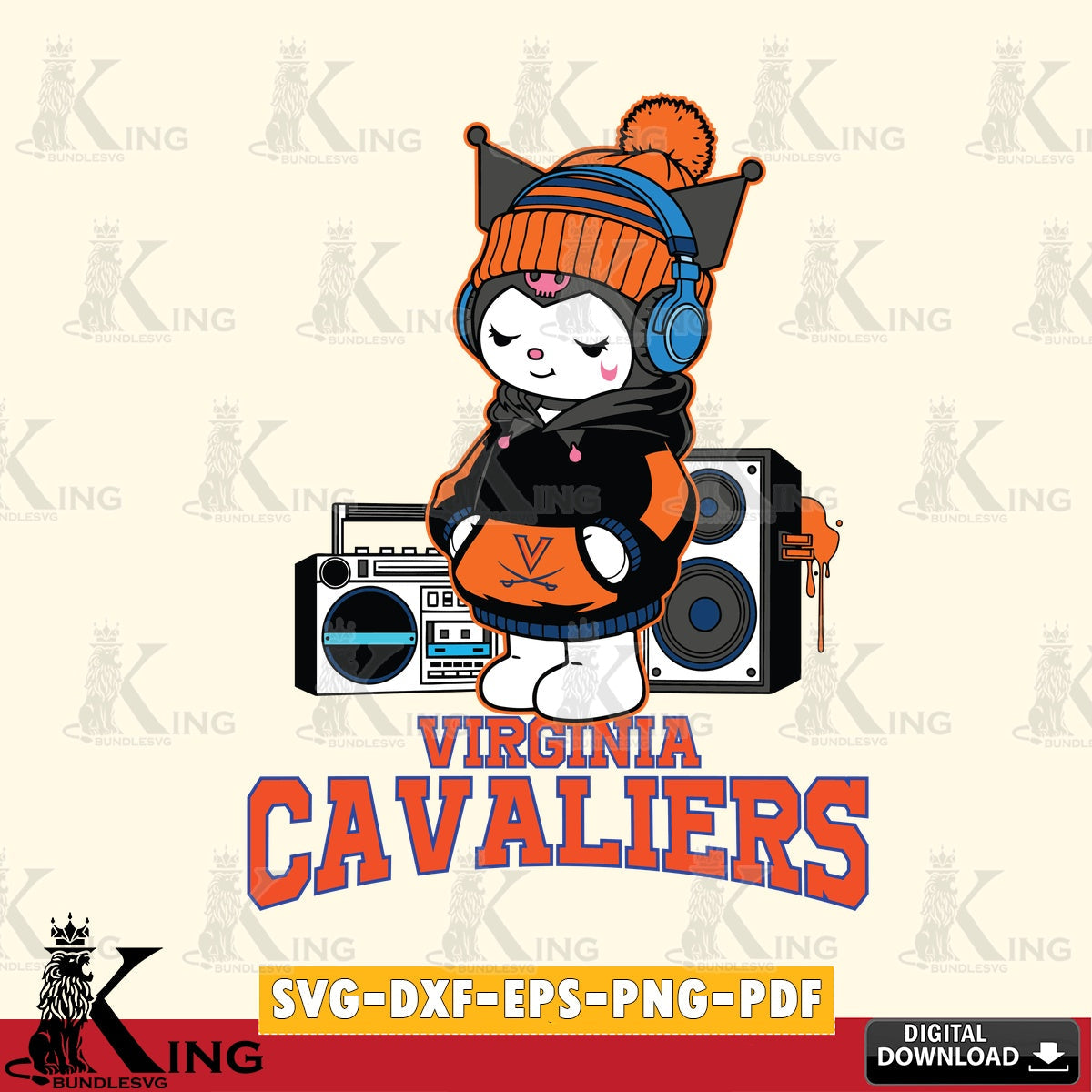 Virginia Cavaliers Kuromi Football Music SVG file, Cricut, Cut file , Digital Download , Instant Download, Sanrio svg, Clipart