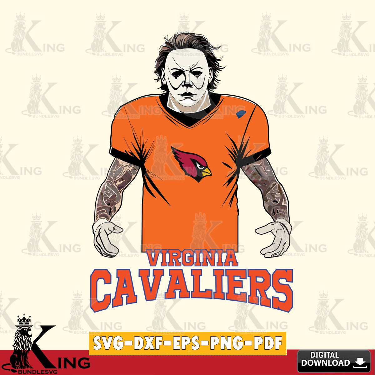 Digital clipart of Virginia Cavaliers Michael Myers tattoo football design SVG PNG files perfect for Cricut and Silhouette cutting